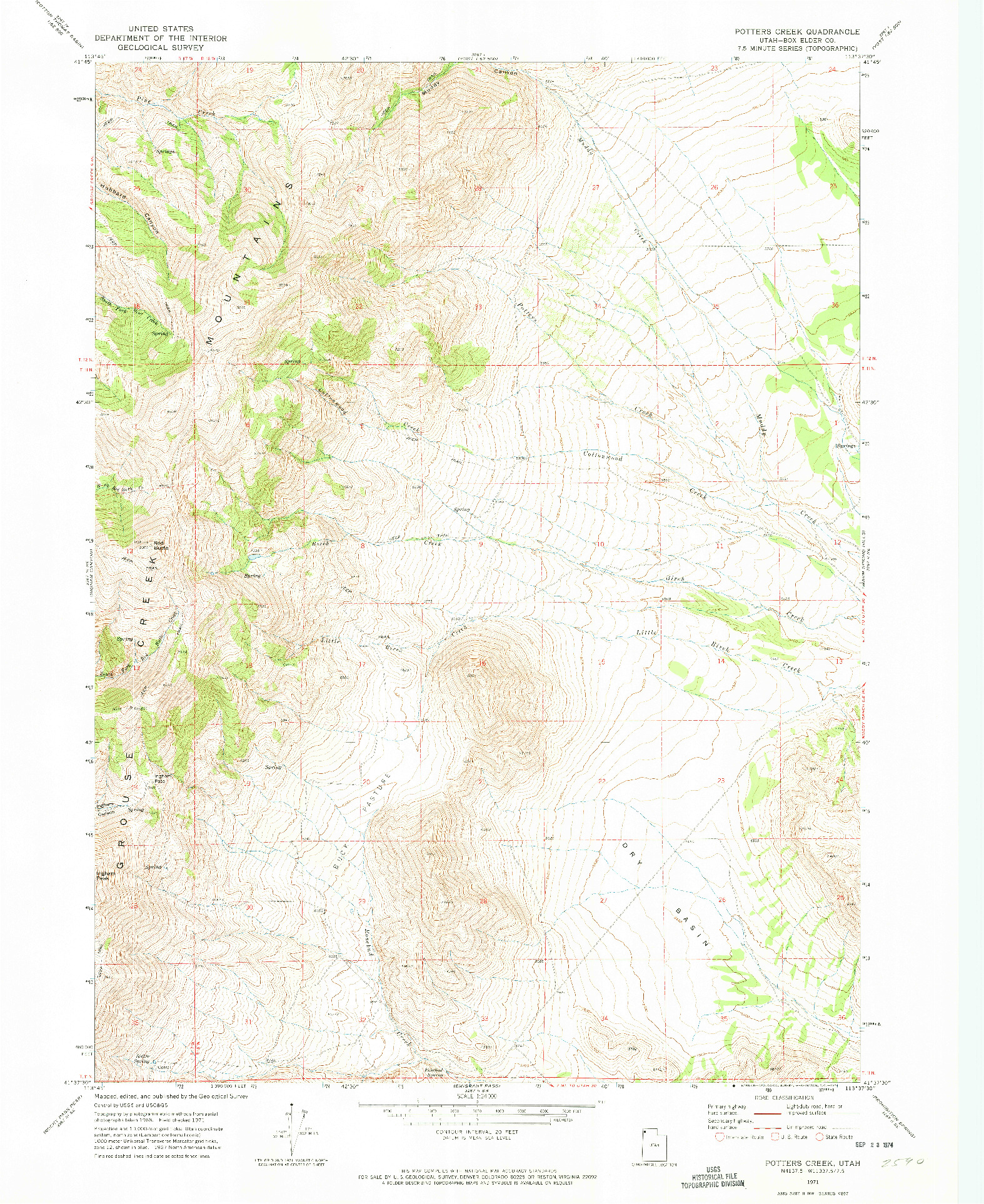 USGS 1:24000-SCALE QUADRANGLE FOR POTTERS CREEK, UT 1971