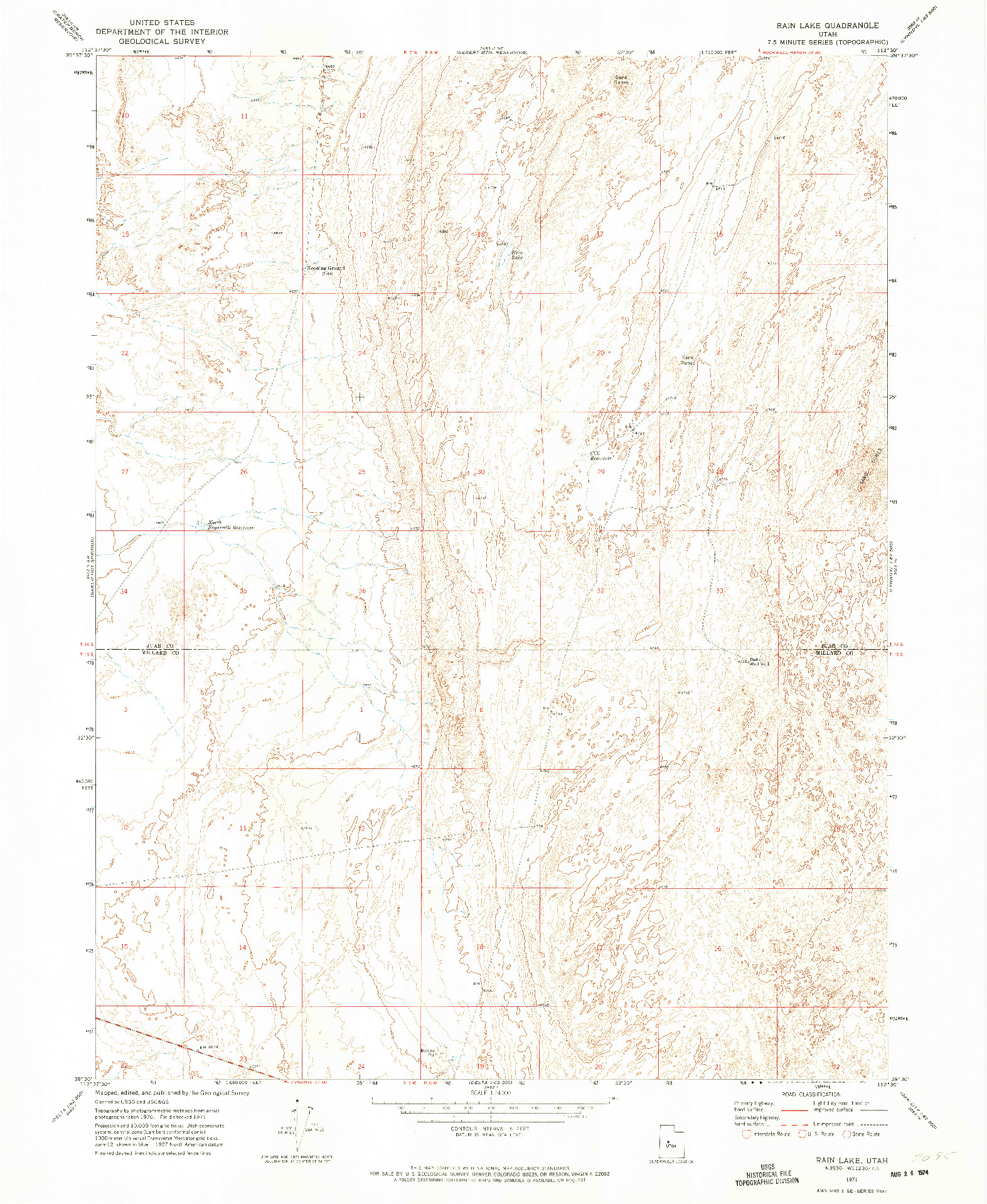 USGS 1:24000-SCALE QUADRANGLE FOR RAIN LAKE, UT 1971