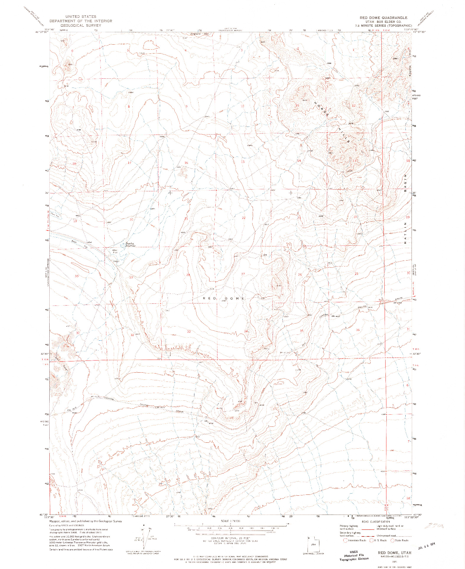 USGS 1:24000-SCALE QUADRANGLE FOR RED DOME, UT 1971