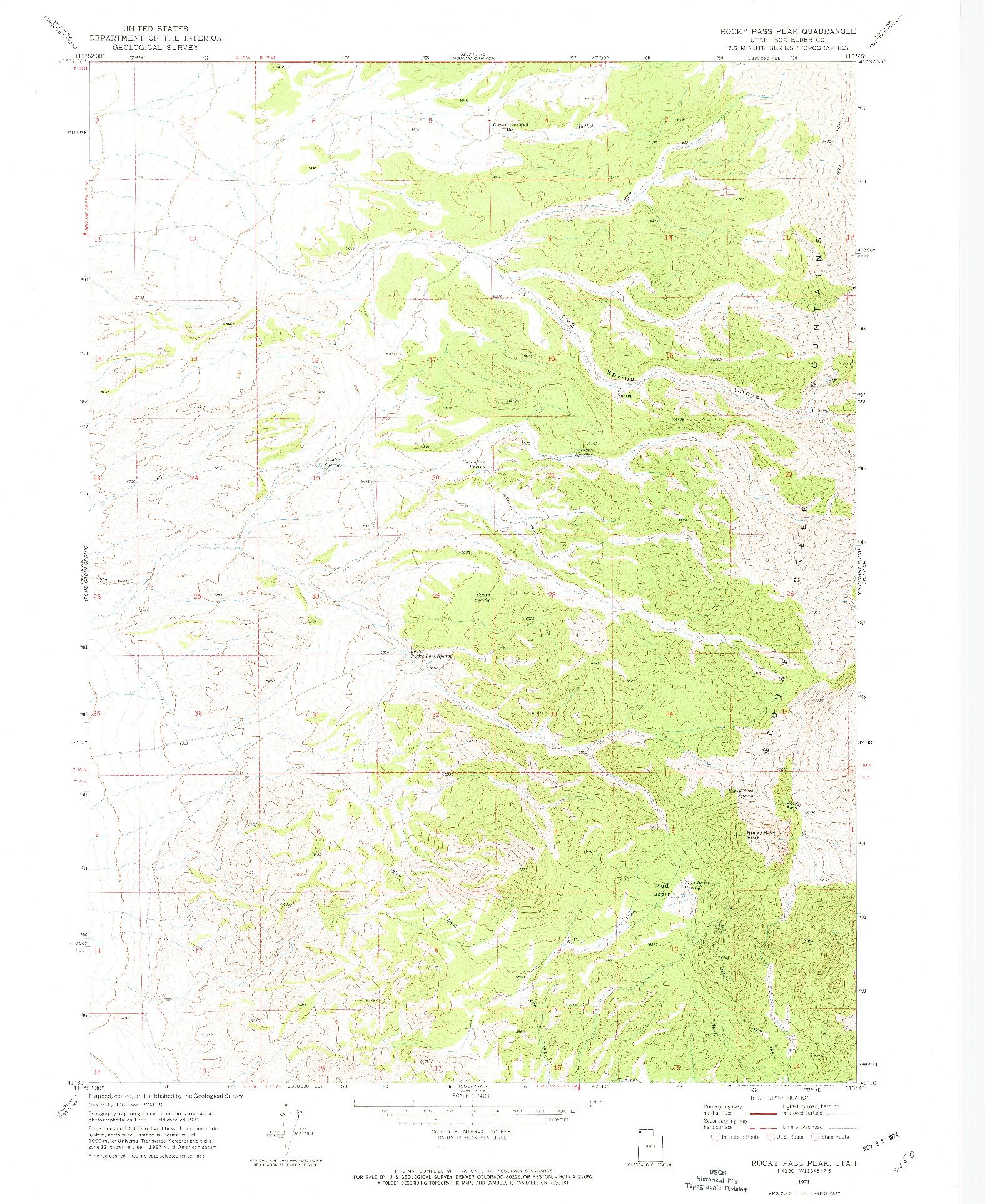 USGS 1:24000-SCALE QUADRANGLE FOR ROCKY PASS PEAK, UT 1971