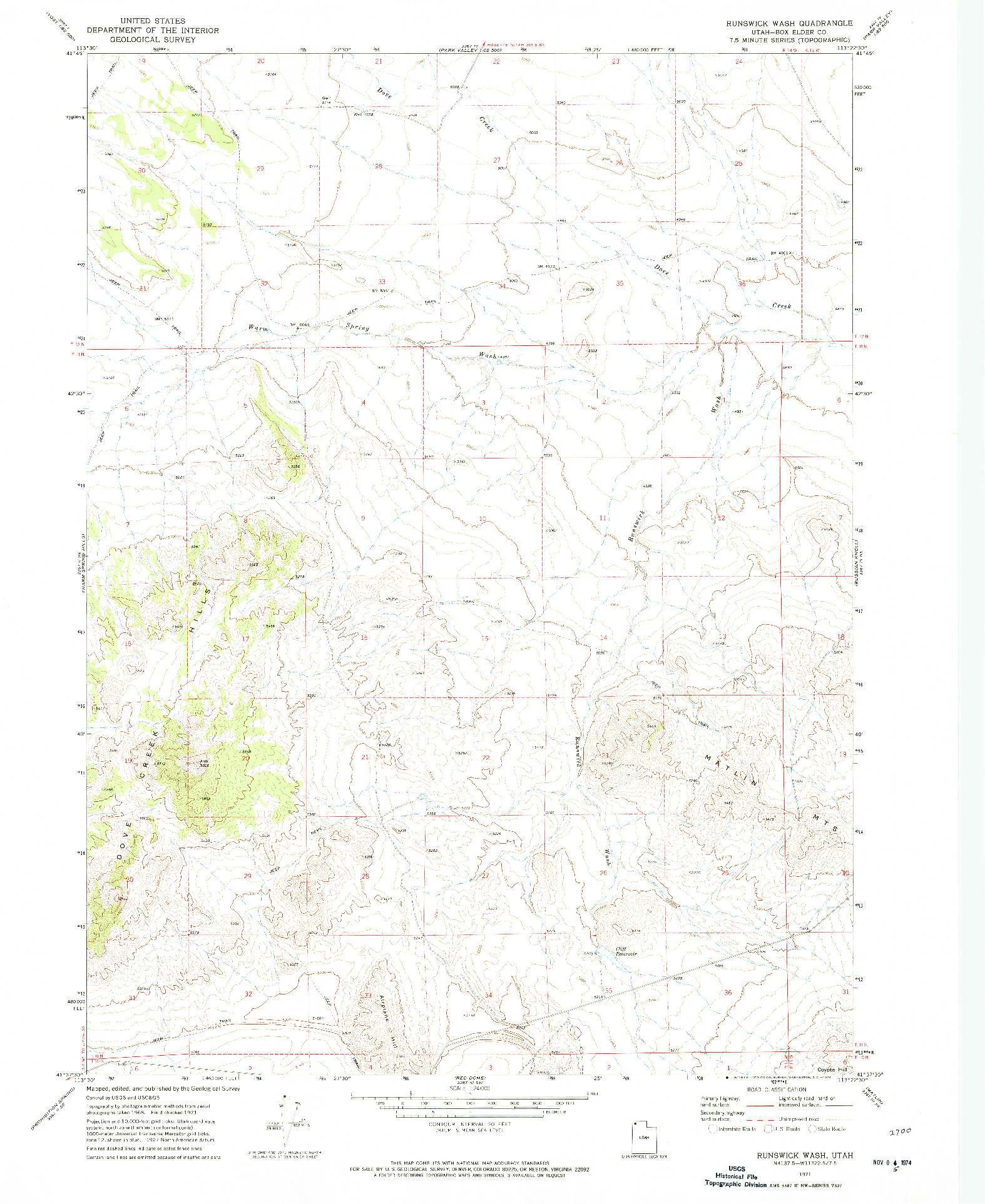 USGS 1:24000-SCALE QUADRANGLE FOR RUNSWICK WASH, UT 1971