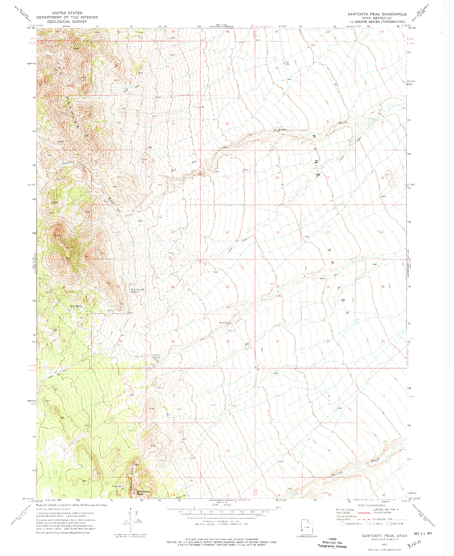 USGS 1:24000-SCALE QUADRANGLE FOR SAWTOOTH PEAK, UT 1971