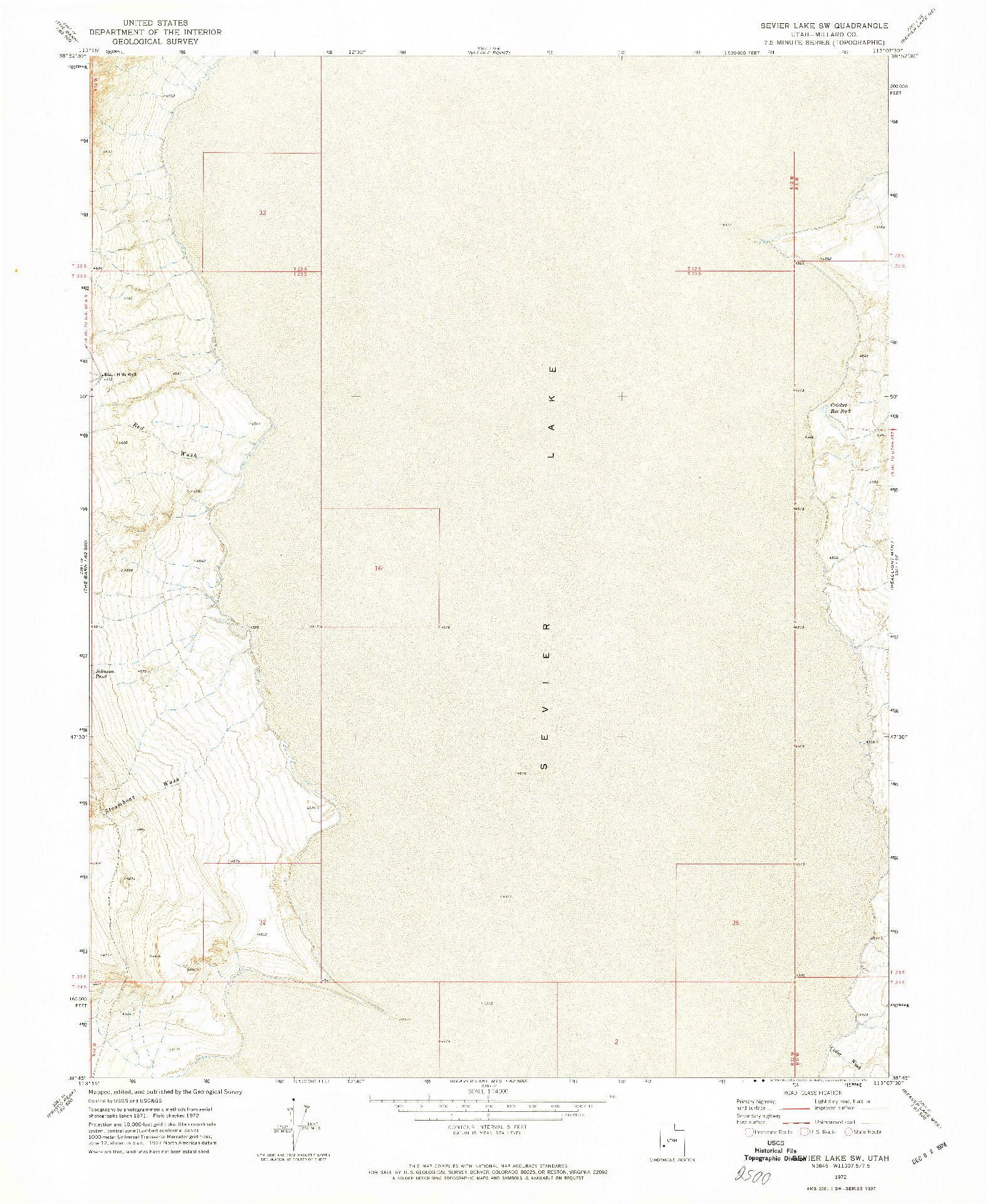 USGS 1:24000-SCALE QUADRANGLE FOR SEVIER LAKE SW, UT 1972