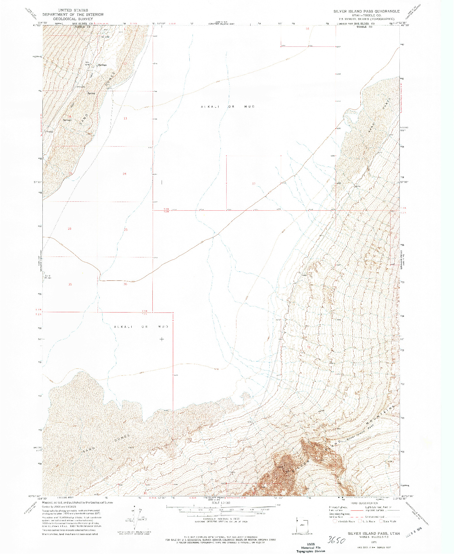 USGS 1:24000-SCALE QUADRANGLE FOR SILVER ISLAND PASS, UT 1971