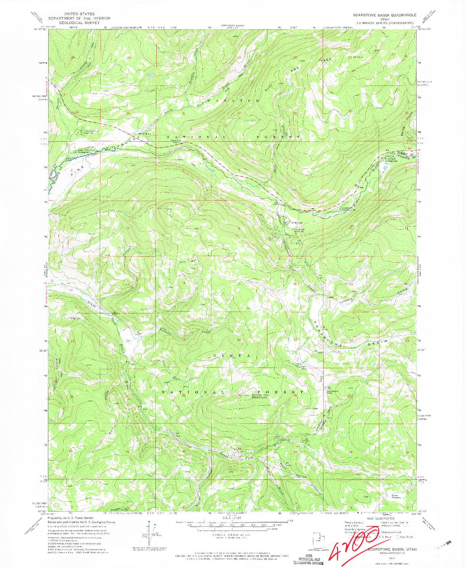 USGS 1:24000-SCALE QUADRANGLE FOR SOAPSTONE BASIN, UT 1972