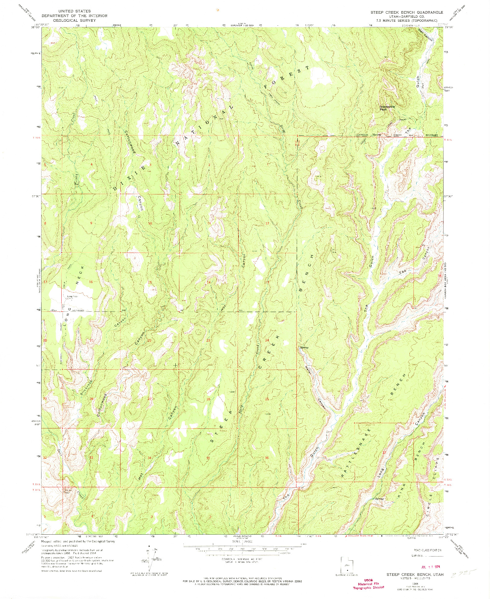 USGS 1:24000-SCALE QUADRANGLE FOR STEEP CREEK BENCH, UT 1964