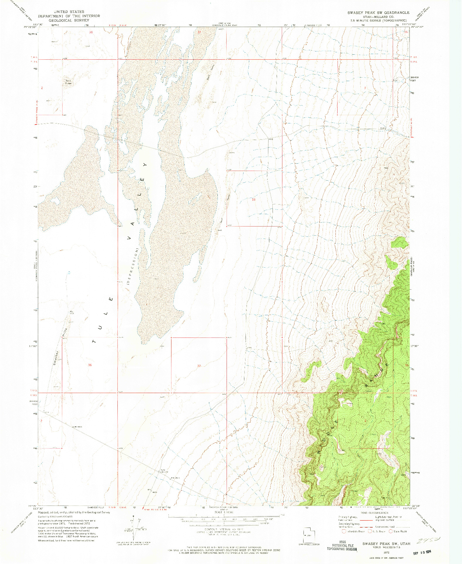 USGS 1:24000-SCALE QUADRANGLE FOR SWASEY PEAK SW, UT 1972