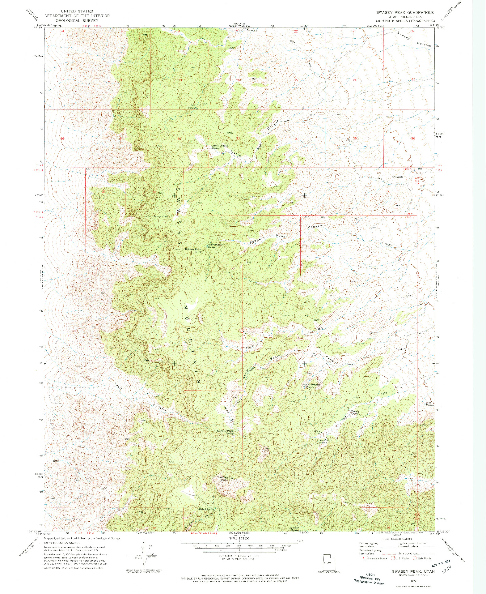 USGS 1:24000-SCALE QUADRANGLE FOR SWASEY PEAK, UT 1972