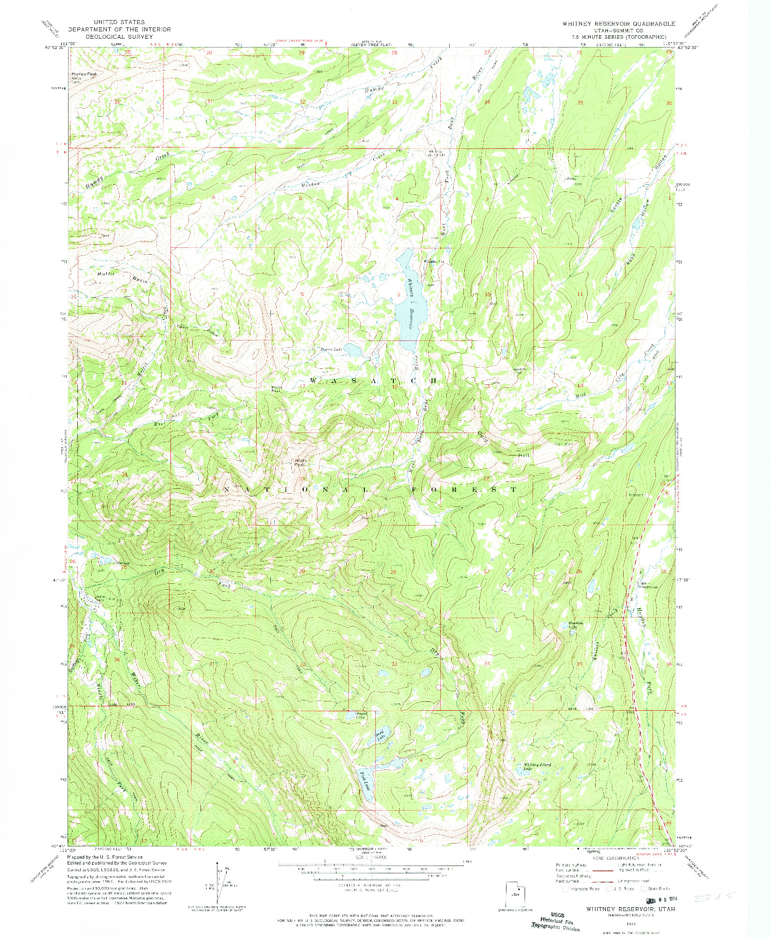 USGS 1:24000-SCALE QUADRANGLE FOR WHITNEY RESERVOIR, UT 1972