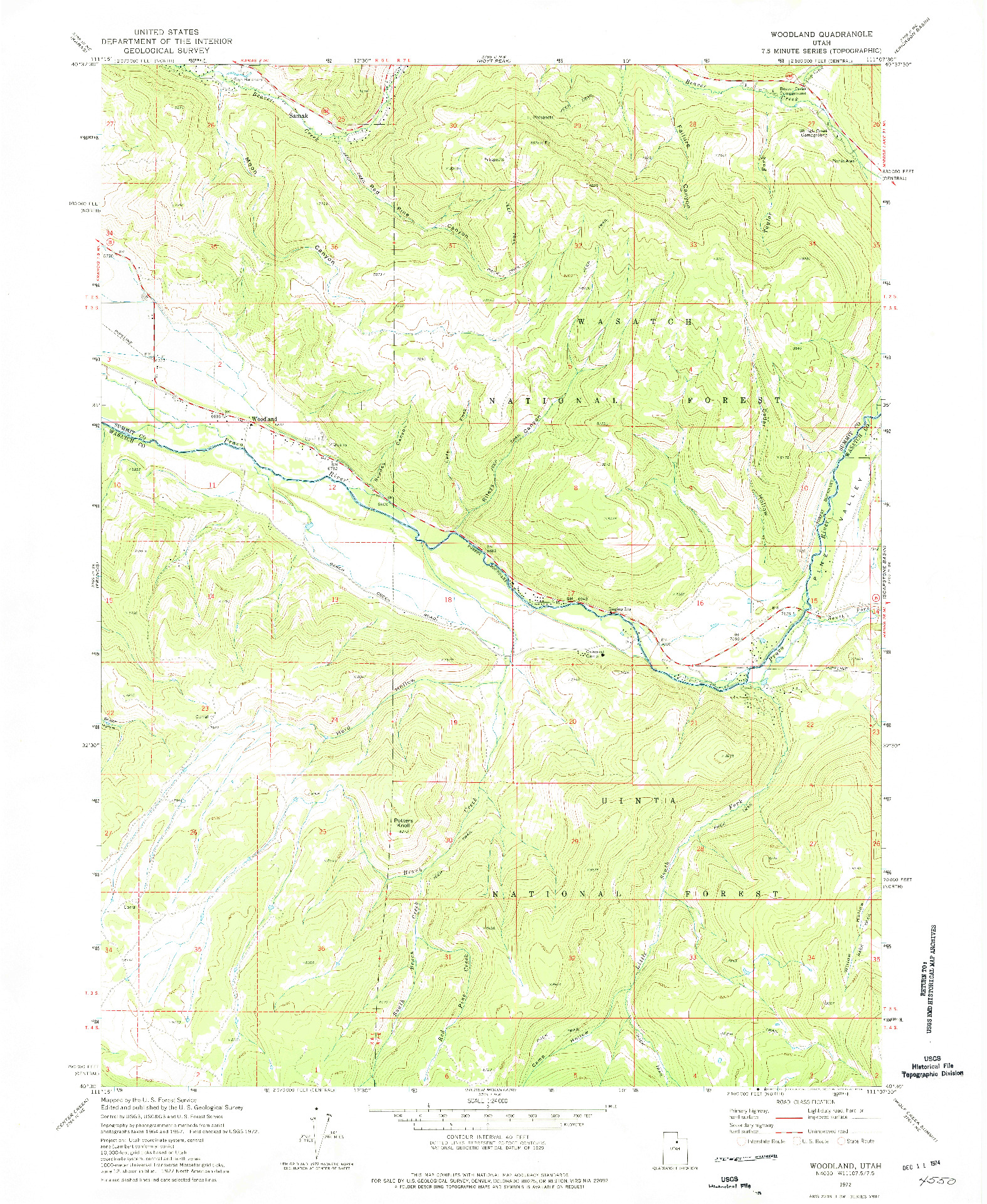 USGS 1:24000-SCALE QUADRANGLE FOR WOODLAND, UT 1972