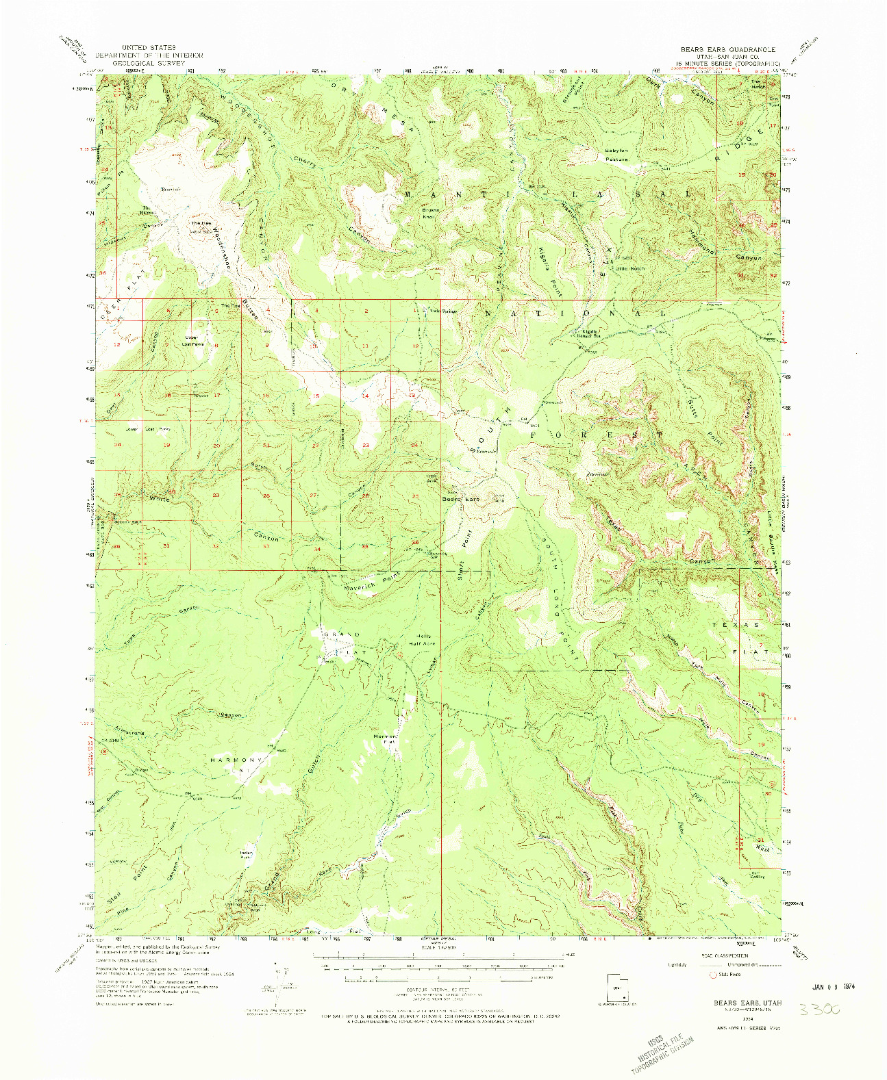 USGS 1:62500-SCALE QUADRANGLE FOR BEARS EARS, UT 1954