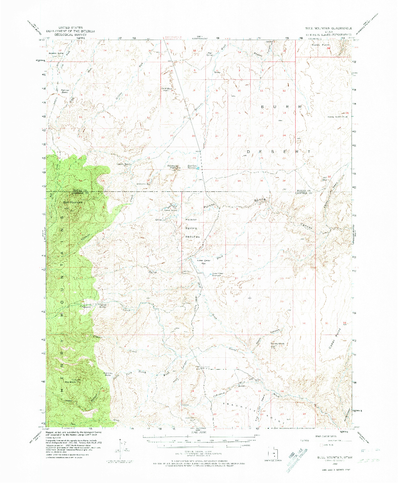 USGS 1:62500-SCALE QUADRANGLE FOR BULL MOUNTAIN, UT 1952