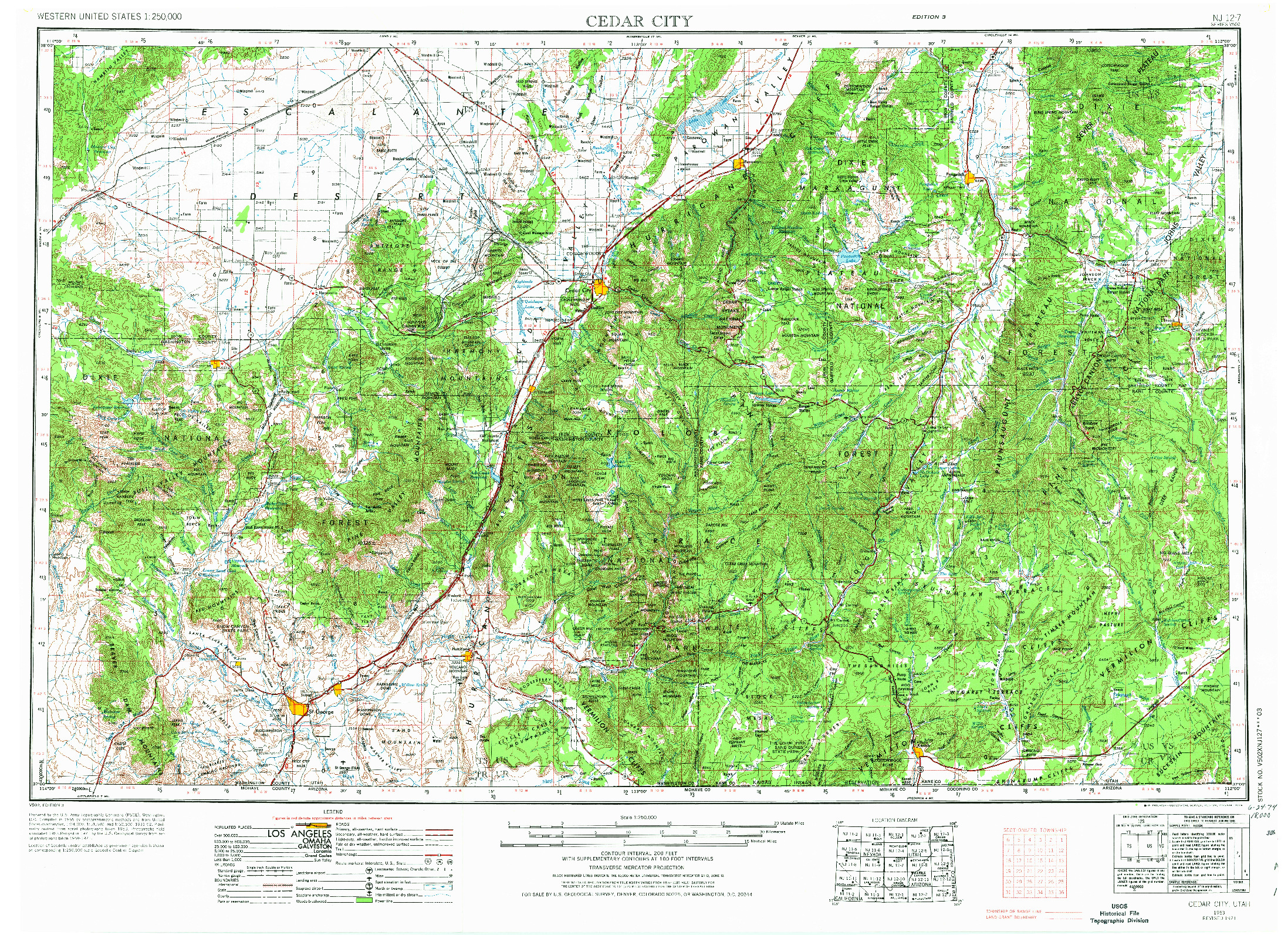 USGS 1:250000-SCALE QUADRANGLE FOR CEDAR CITY, UT 1953