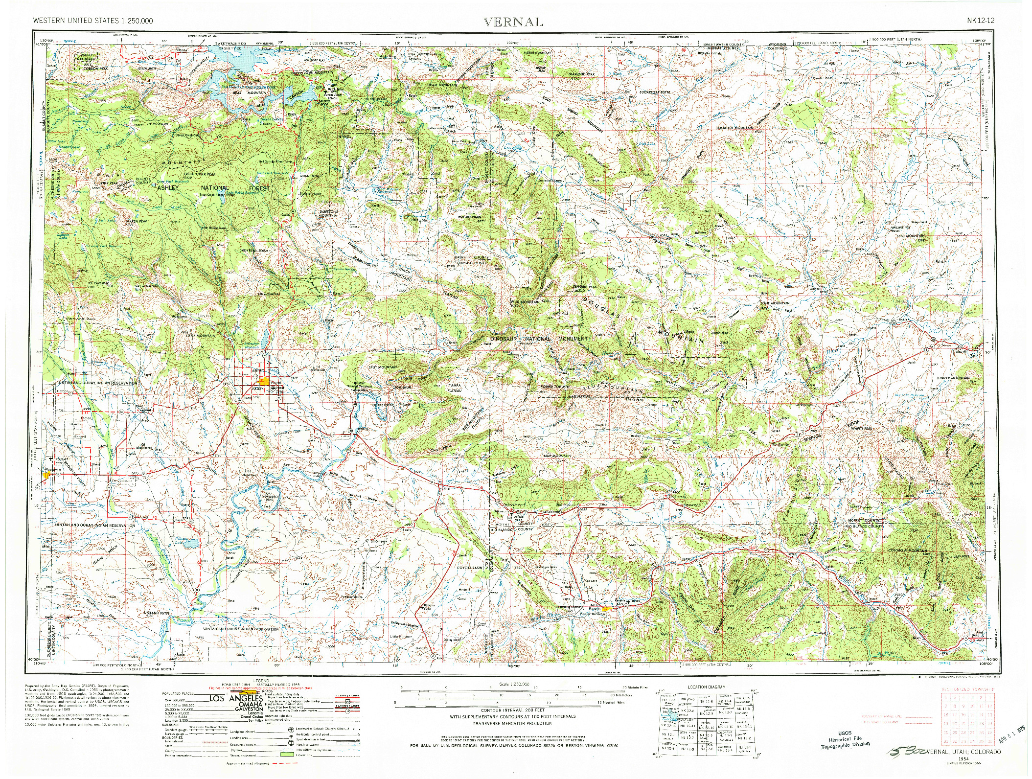 USGS 1:250000-SCALE QUADRANGLE FOR VERNAL, UT 1954