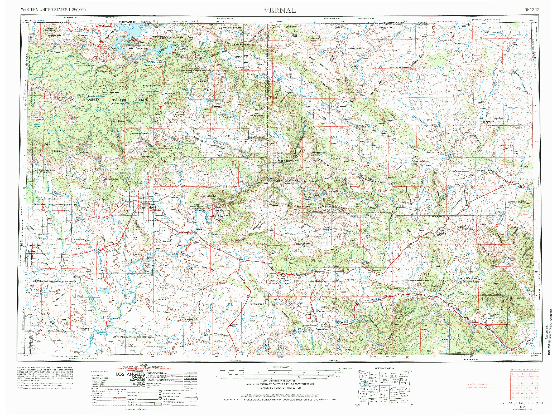 USGS 1:250000-SCALE QUADRANGLE FOR VERNAL, UT 1954