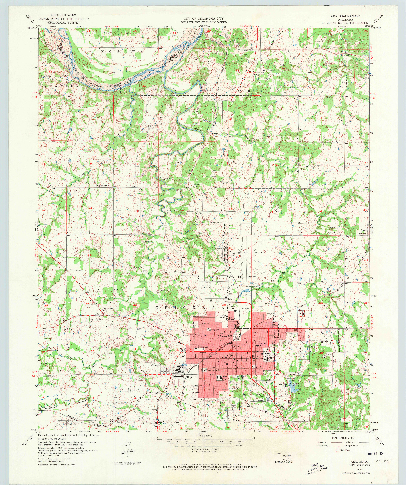USGS 1:24000-SCALE QUADRANGLE FOR ADA, OK 1958