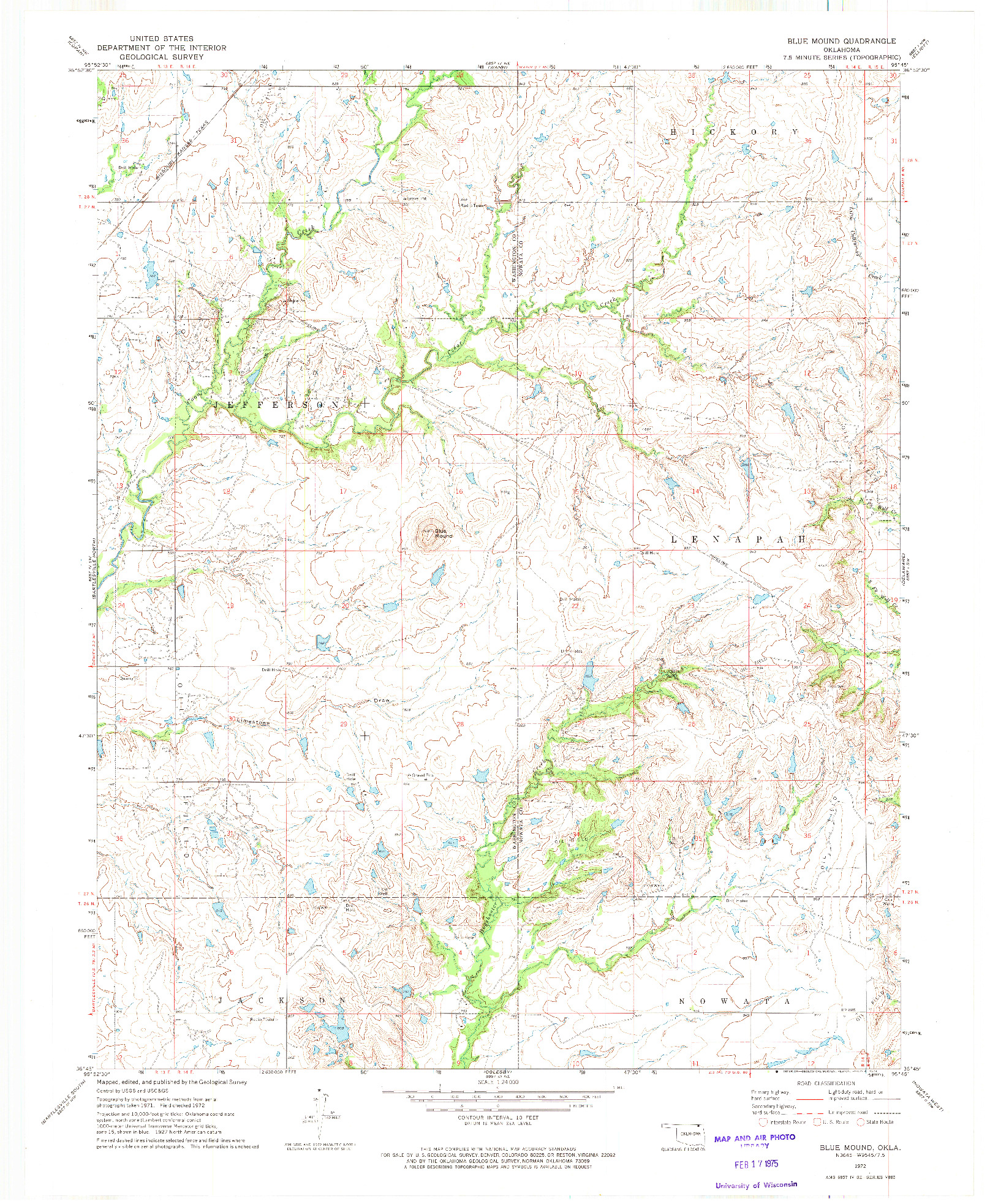 USGS 1:24000-SCALE QUADRANGLE FOR BLUE MOUND, OK 1972