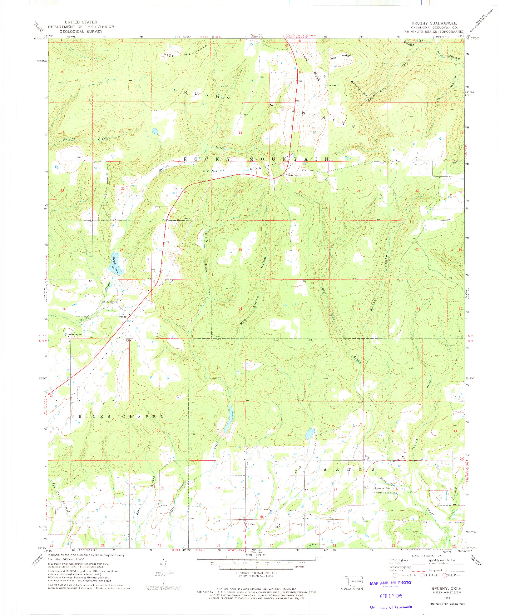 USGS 1:24000-SCALE QUADRANGLE FOR BRUSHY, OK 1973