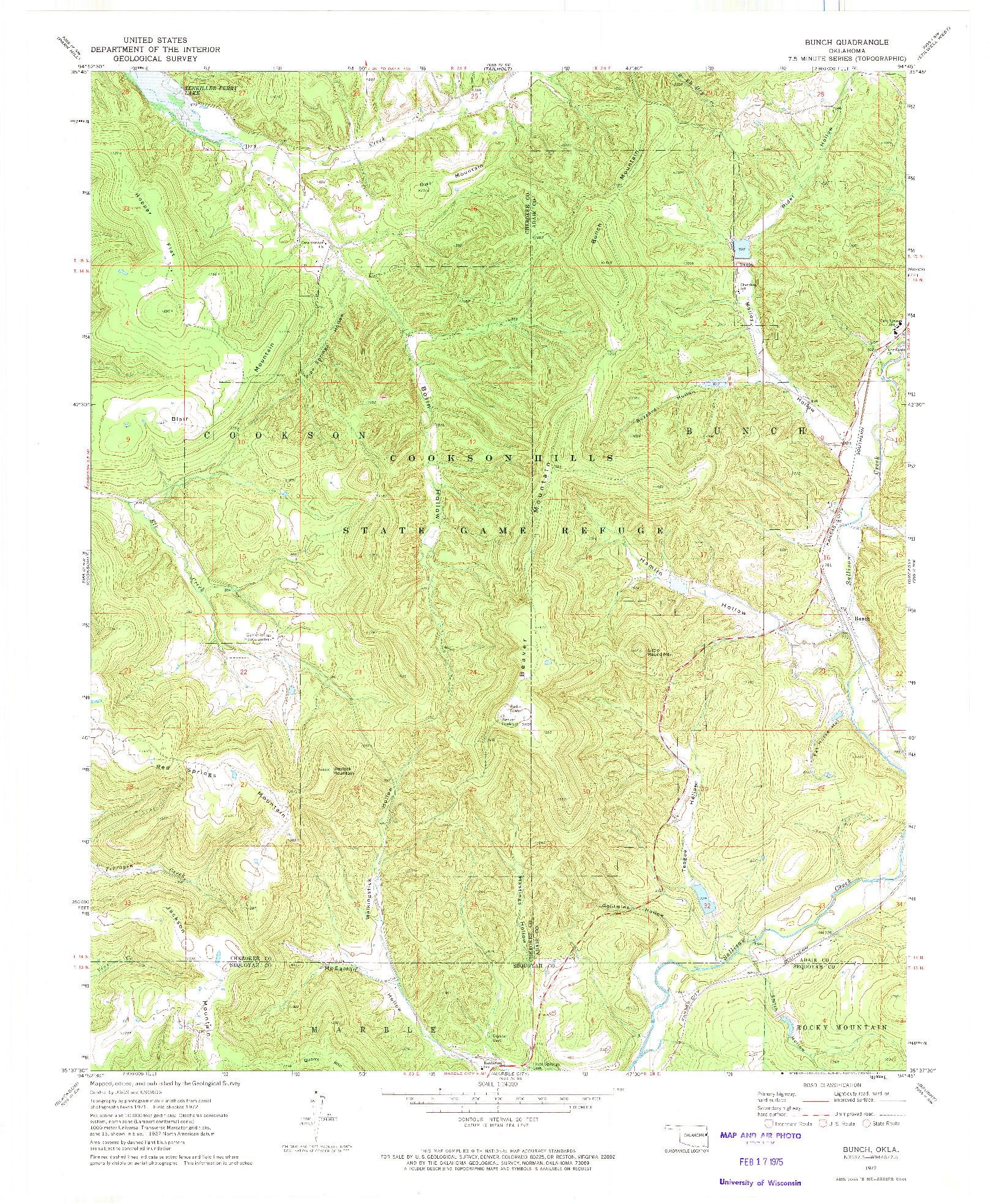 USGS 1:24000-SCALE QUADRANGLE FOR BUNCH, OK 1972