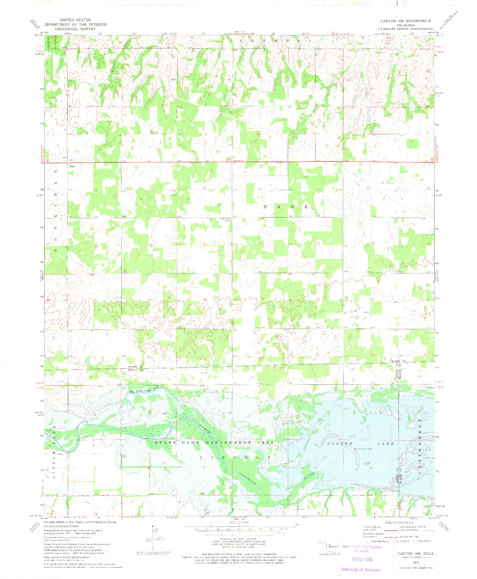 USGS 1:24000-SCALE QUADRANGLE FOR CANTON NW, OK 1972