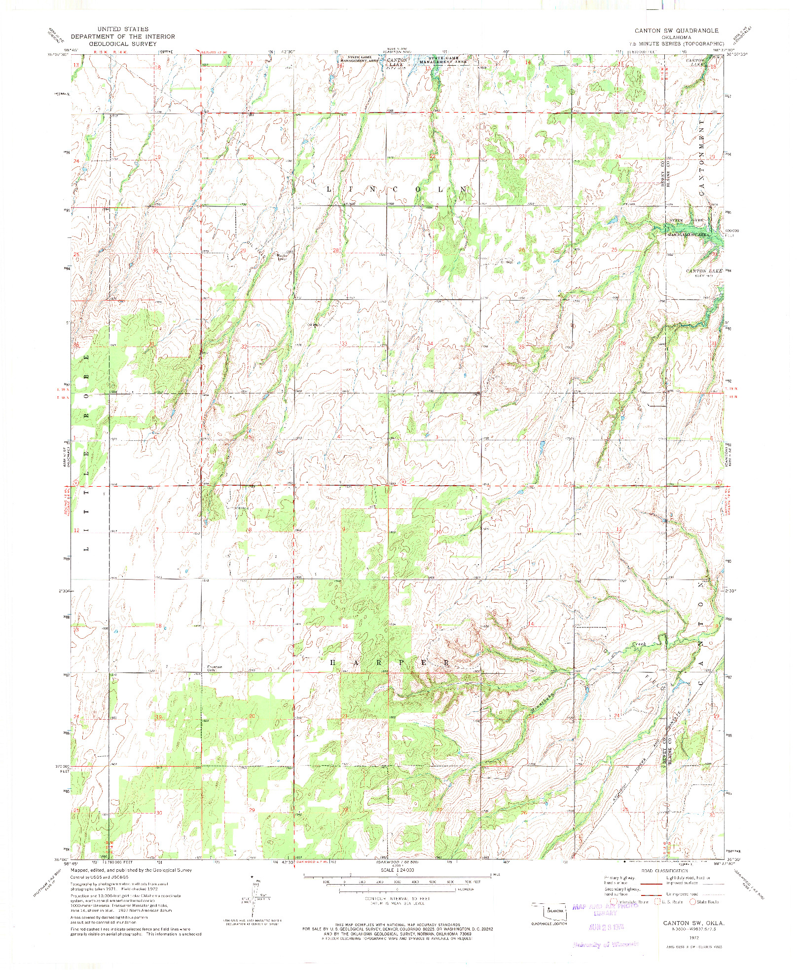 USGS 1:24000-SCALE QUADRANGLE FOR CANTON SW, OK 1972