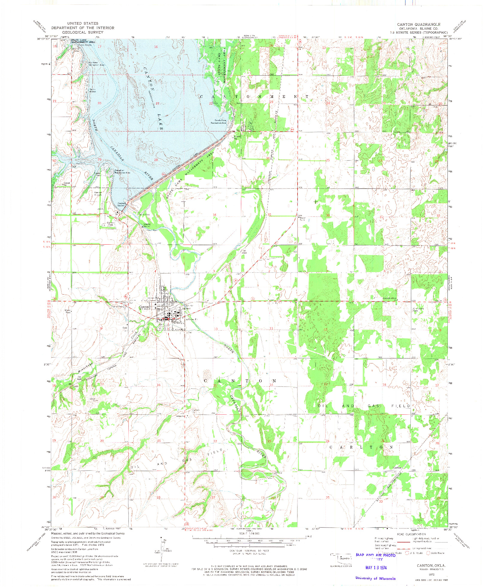 USGS 1:24000-SCALE QUADRANGLE FOR CANTON, OK 1972