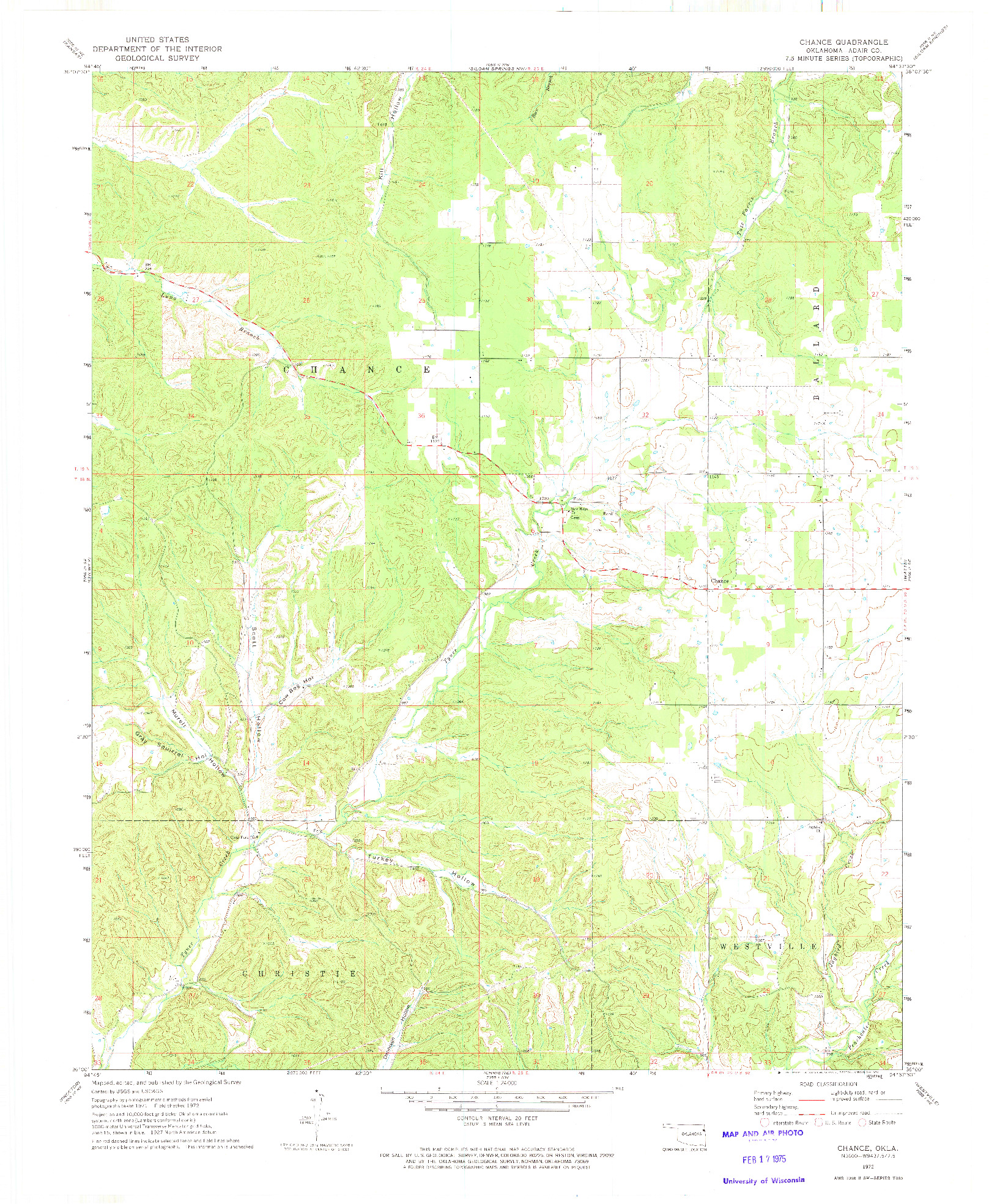 USGS 1:24000-SCALE QUADRANGLE FOR CHANCE, OK 1972