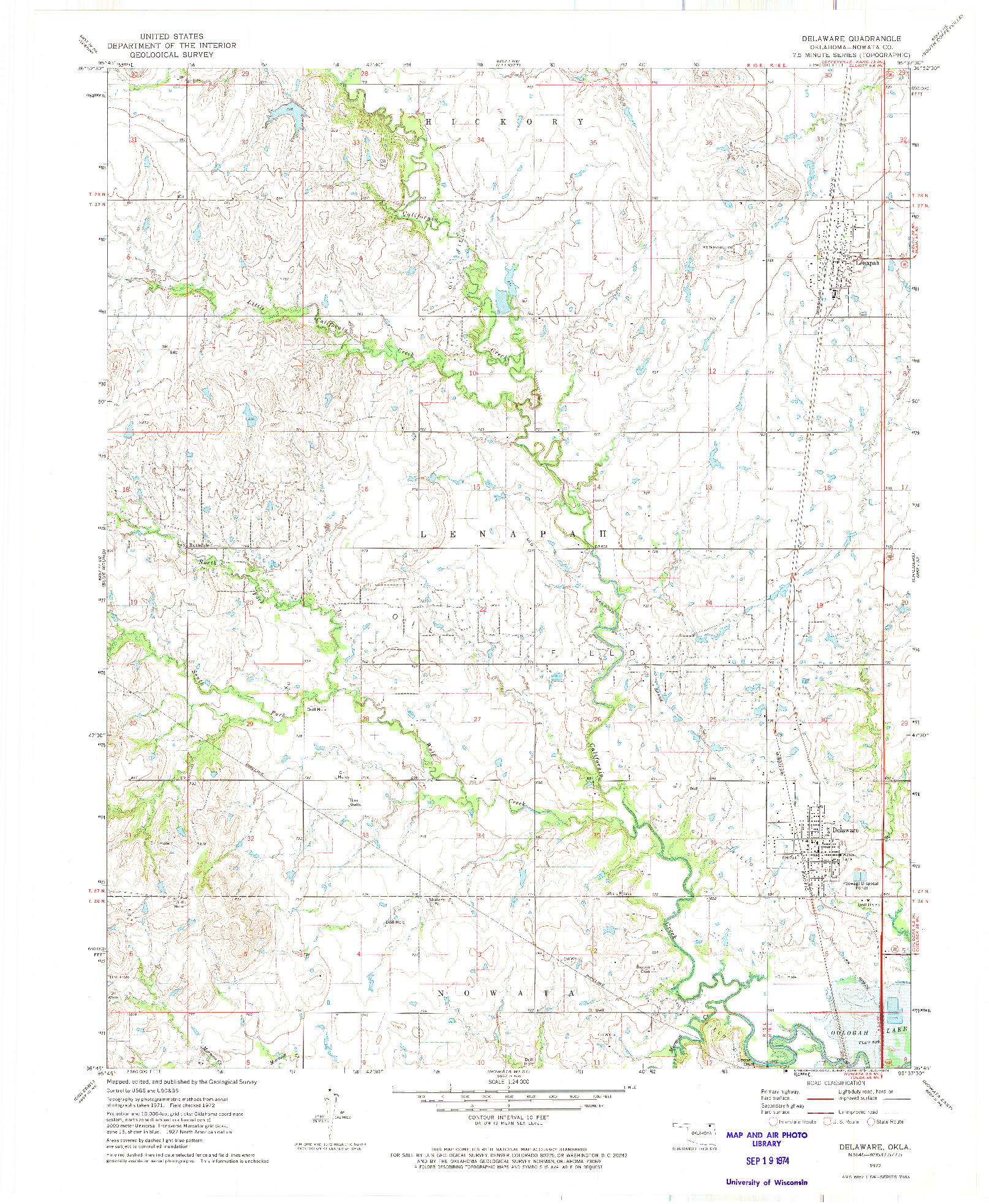 USGS 1:24000-SCALE QUADRANGLE FOR DELAWARE, OK 1972