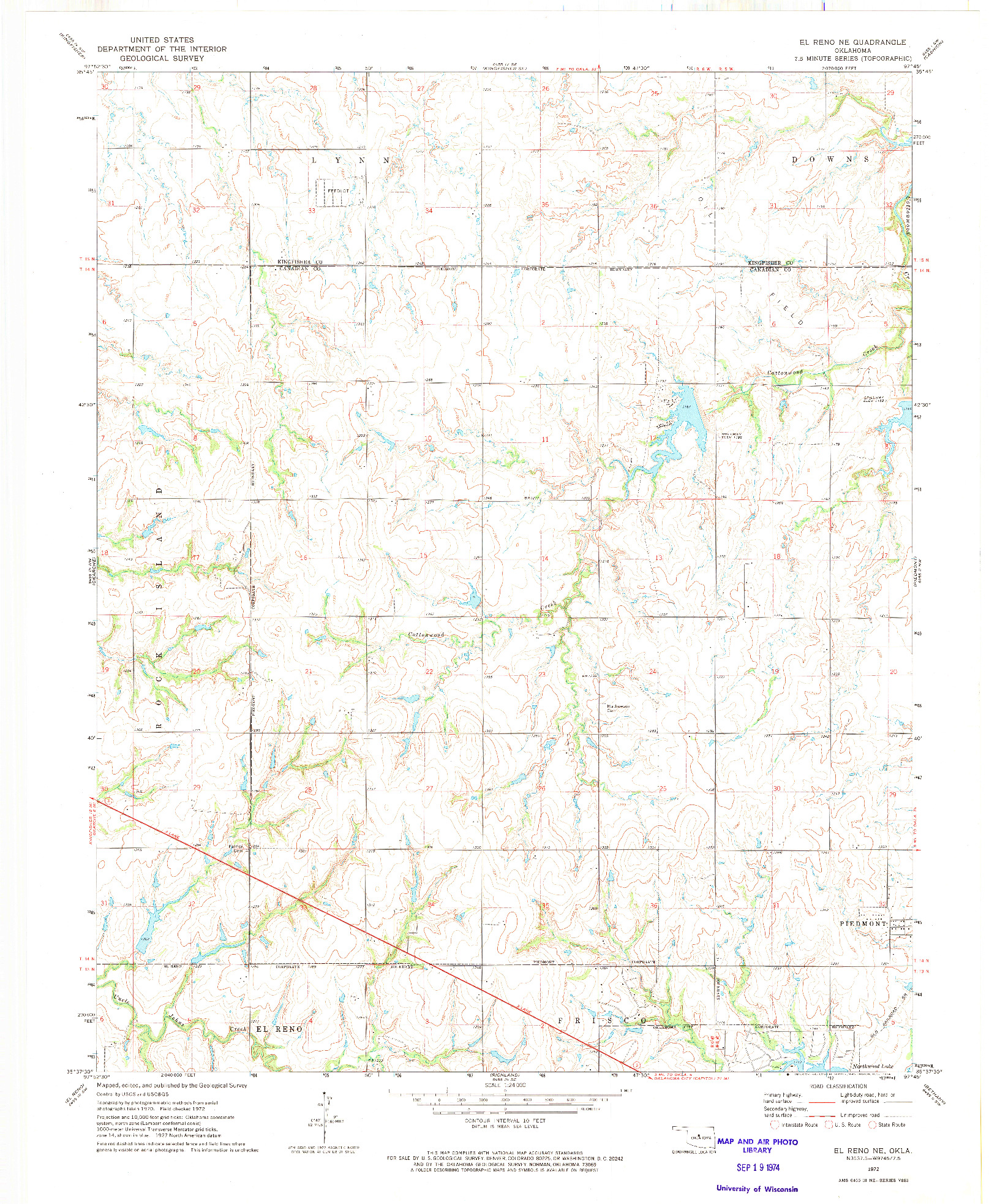 USGS 1:24000-SCALE QUADRANGLE FOR EL RENO NE, OK 1972