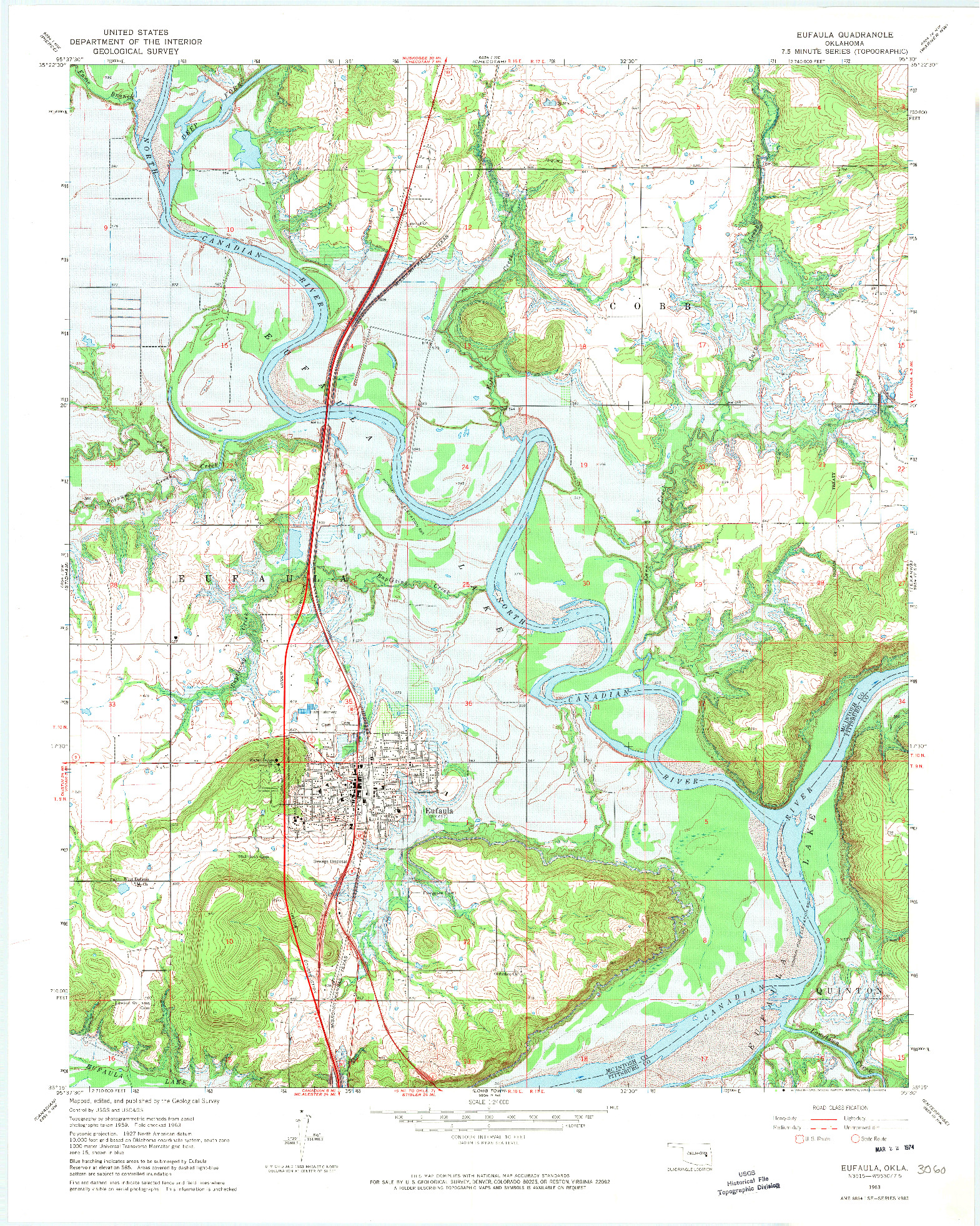 USGS 1:24000-SCALE QUADRANGLE FOR EUFAULA, OK 1963