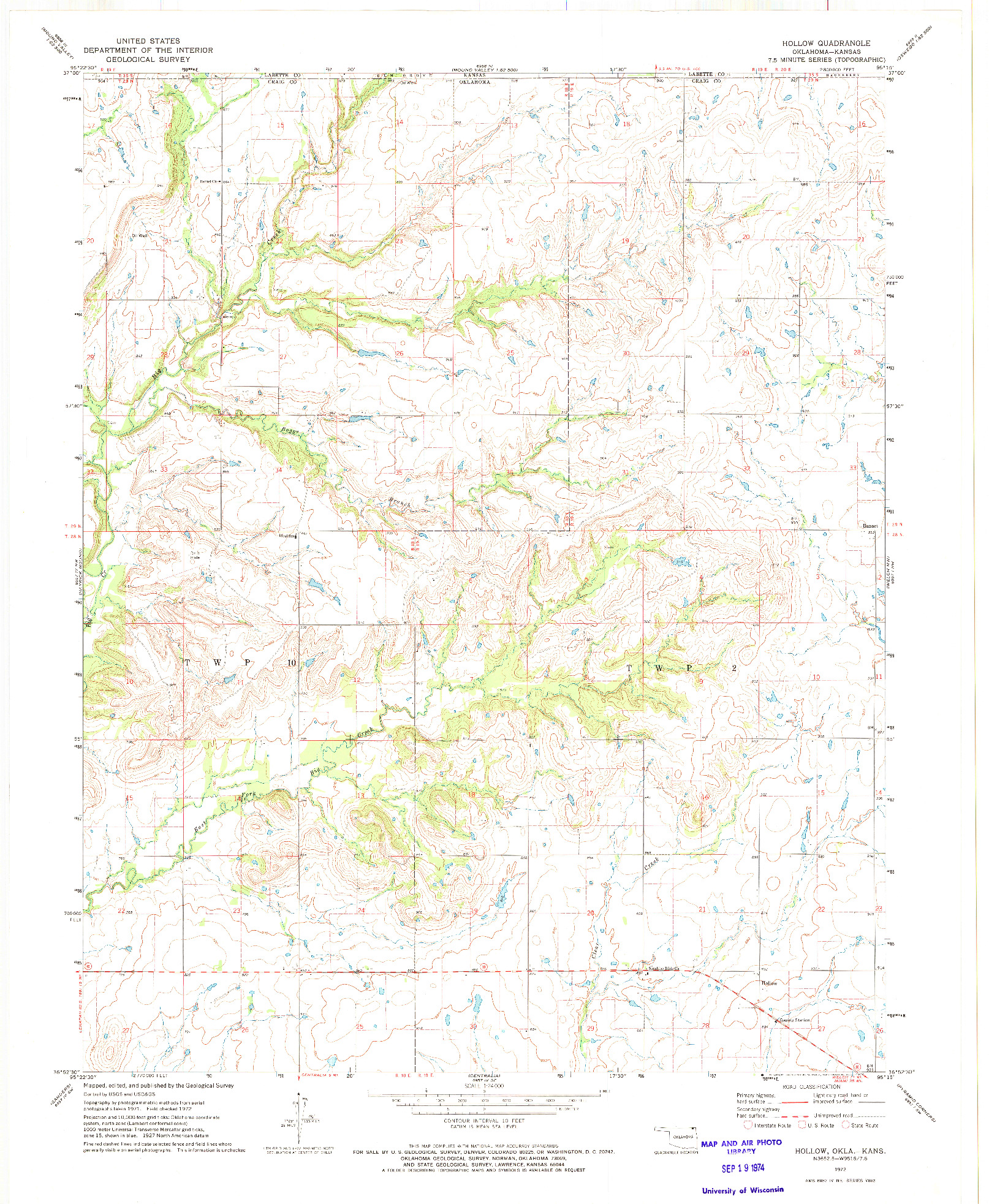 USGS 1:24000-SCALE QUADRANGLE FOR HOLLOW, OK 1972