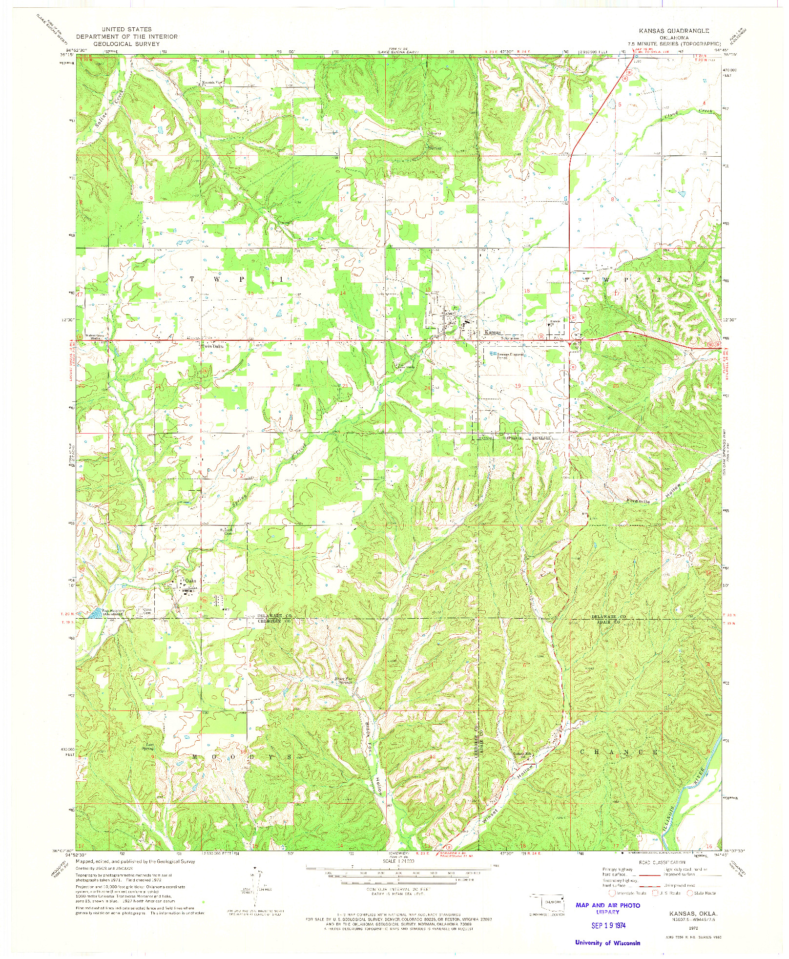 USGS 1:24000-SCALE QUADRANGLE FOR KANSAS, OK 1972