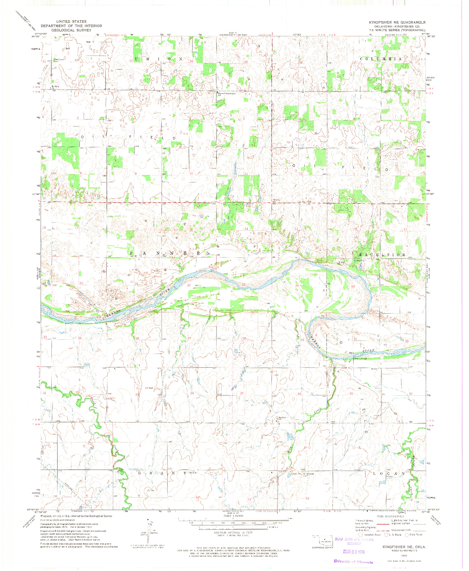 USGS 1:24000-SCALE QUADRANGLE FOR KINGFISHER NE, OK 1972