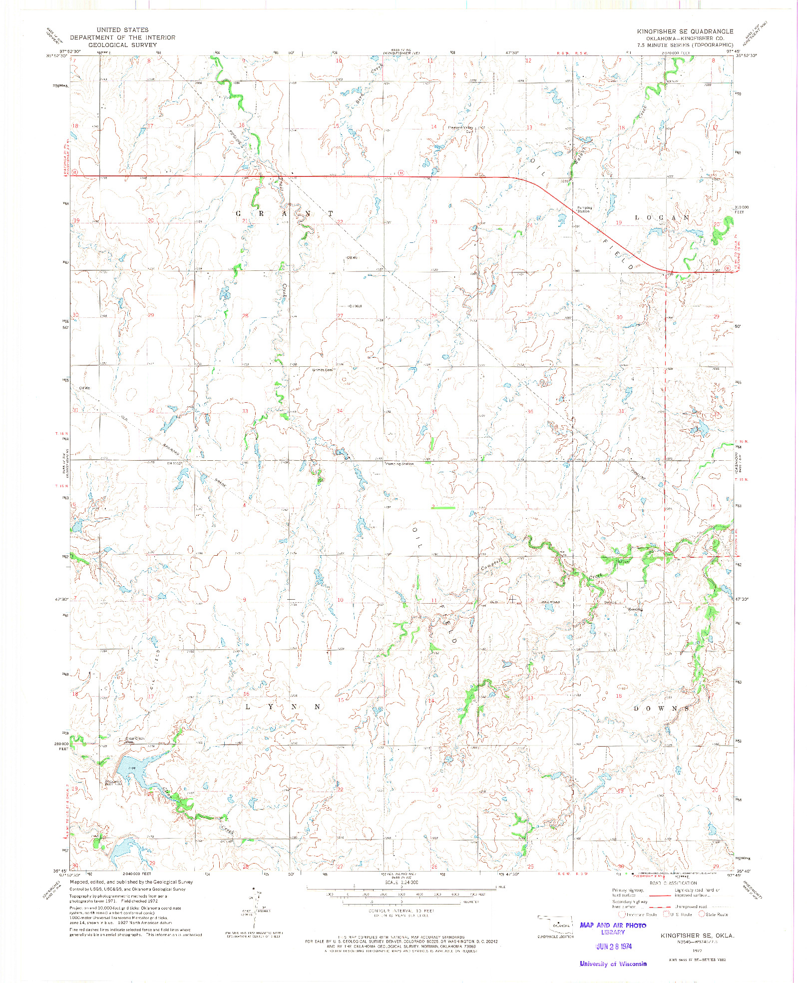 USGS 1:24000-SCALE QUADRANGLE FOR KINGFISHER SE, OK 1972