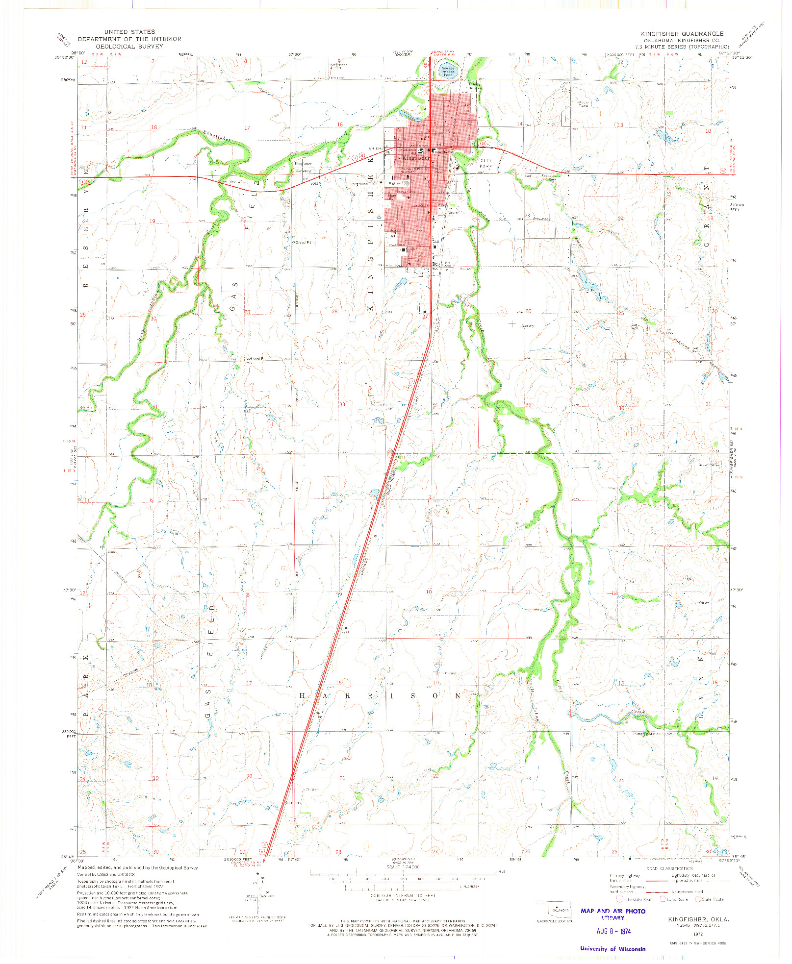 USGS 1:24000-SCALE QUADRANGLE FOR KINGFISHER, OK 1972