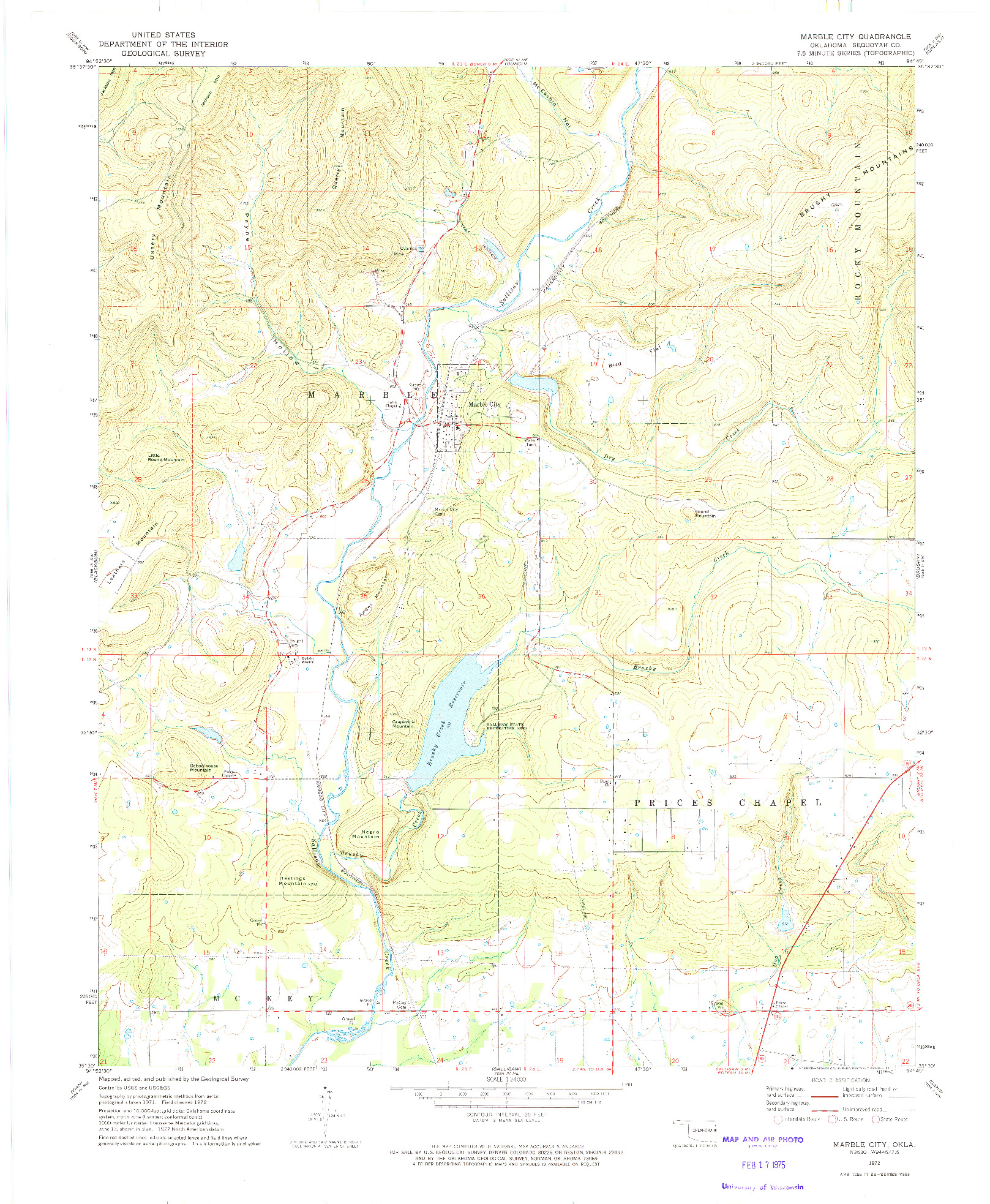 USGS 1:24000-SCALE QUADRANGLE FOR MARBLE CITY, OK 1972