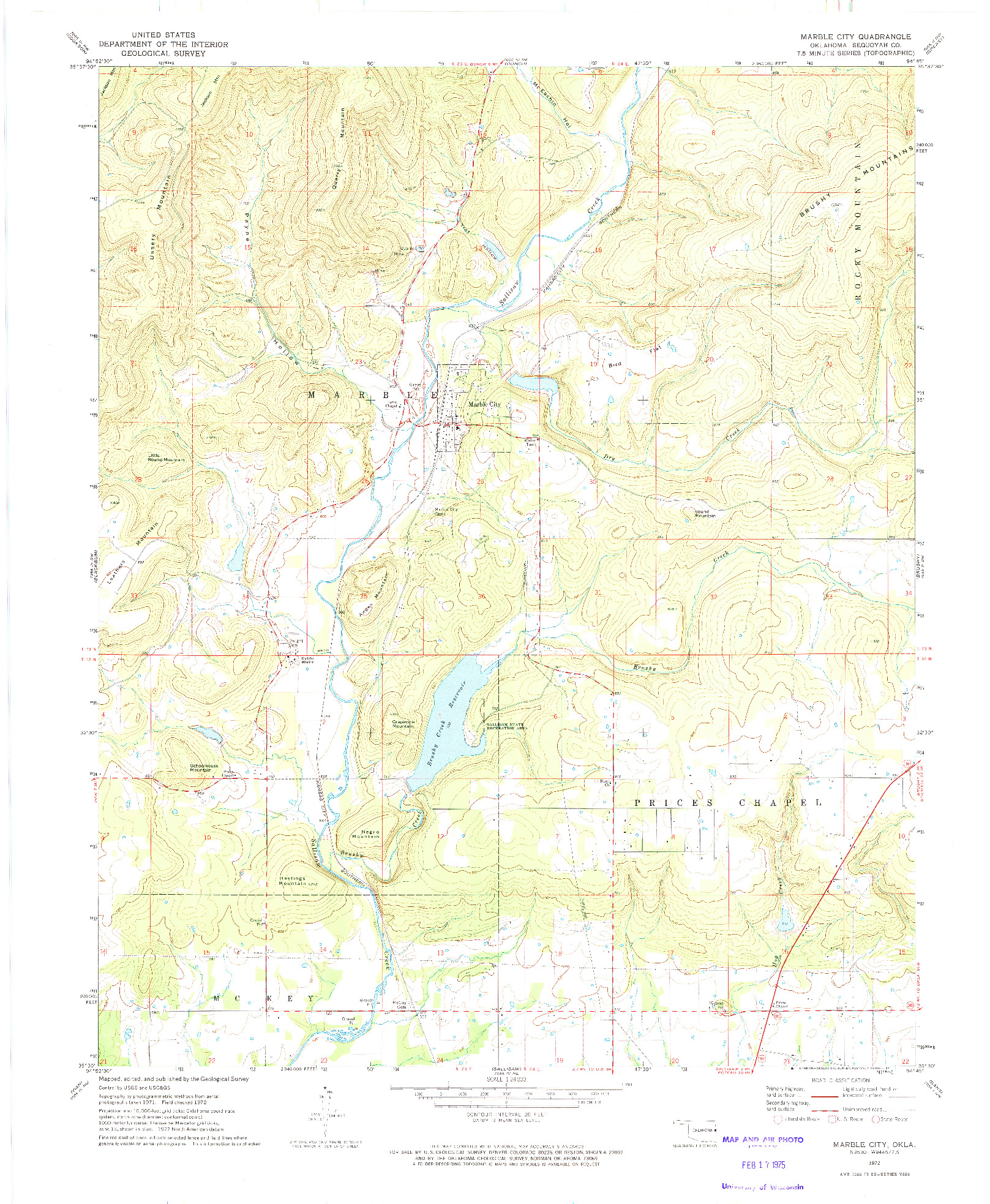 USGS 1:24000-SCALE QUADRANGLE FOR MARBLE CITY, OK 1972