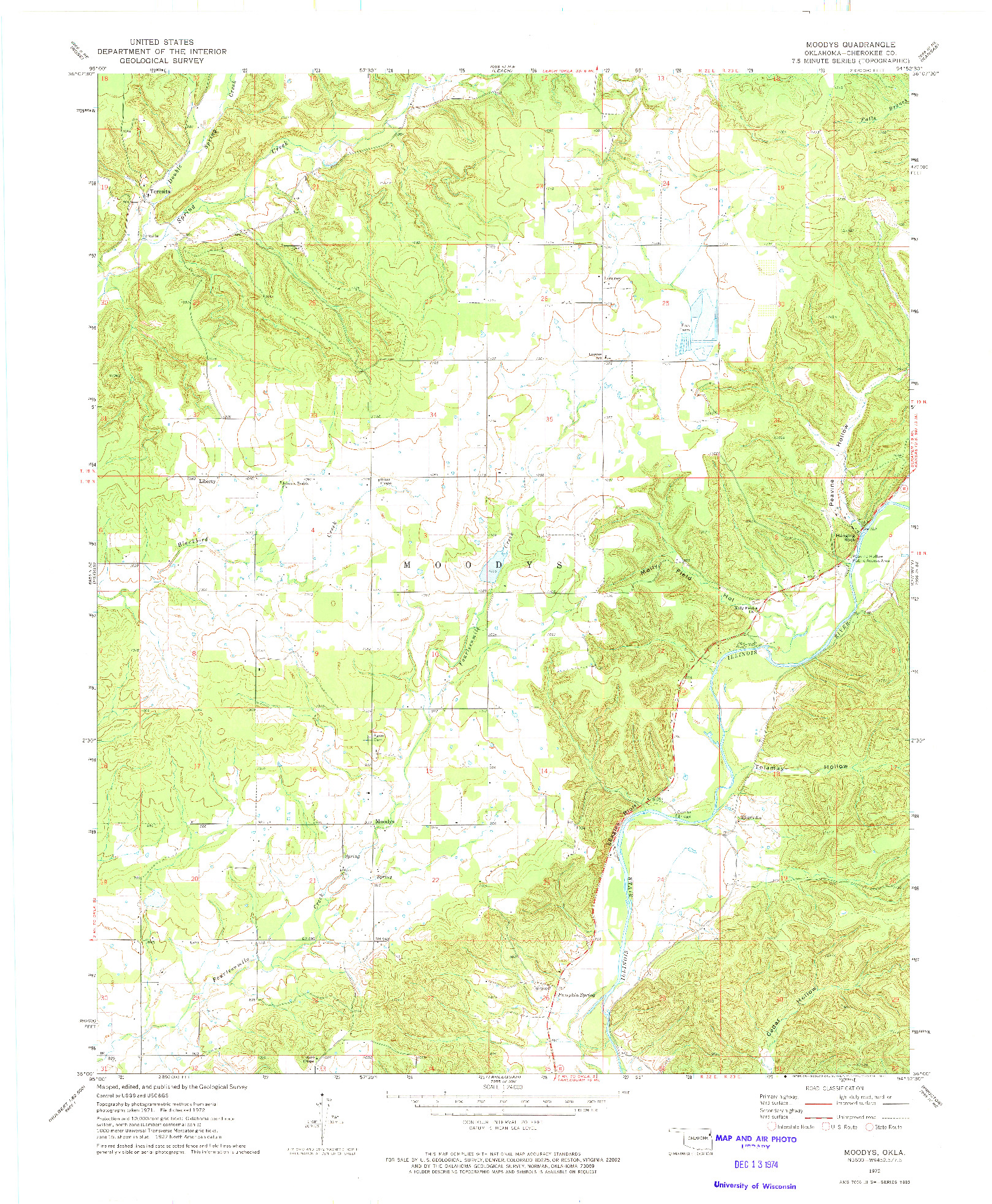 USGS 1:24000-SCALE QUADRANGLE FOR MOODYS, OK 1972
