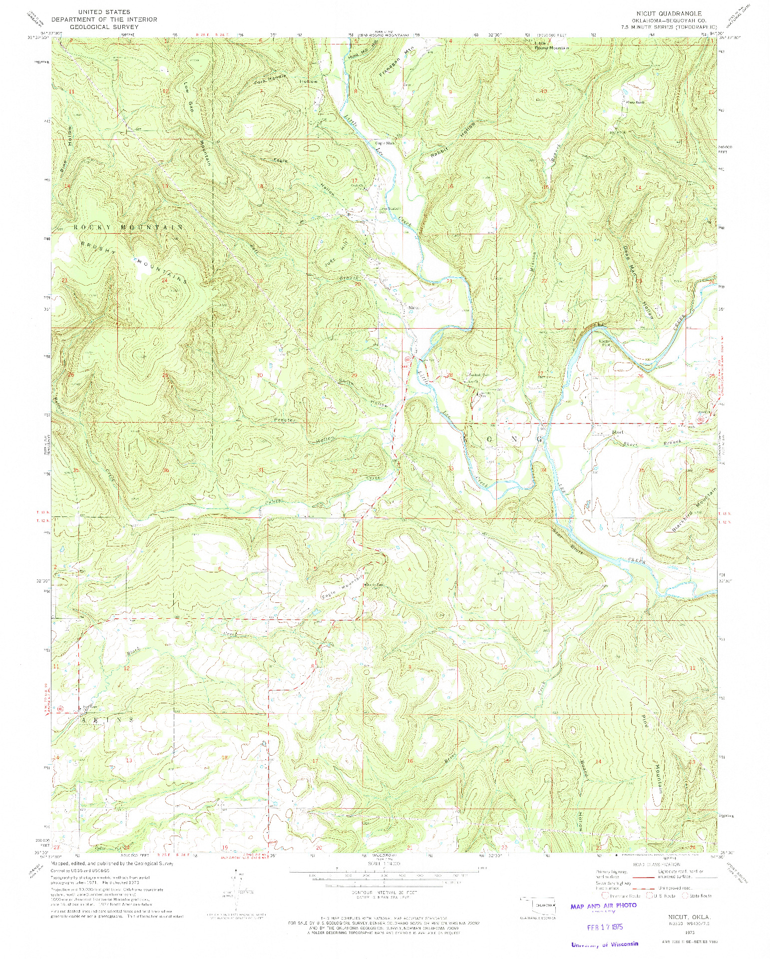 USGS 1:24000-SCALE QUADRANGLE FOR NICUT, OK 1973