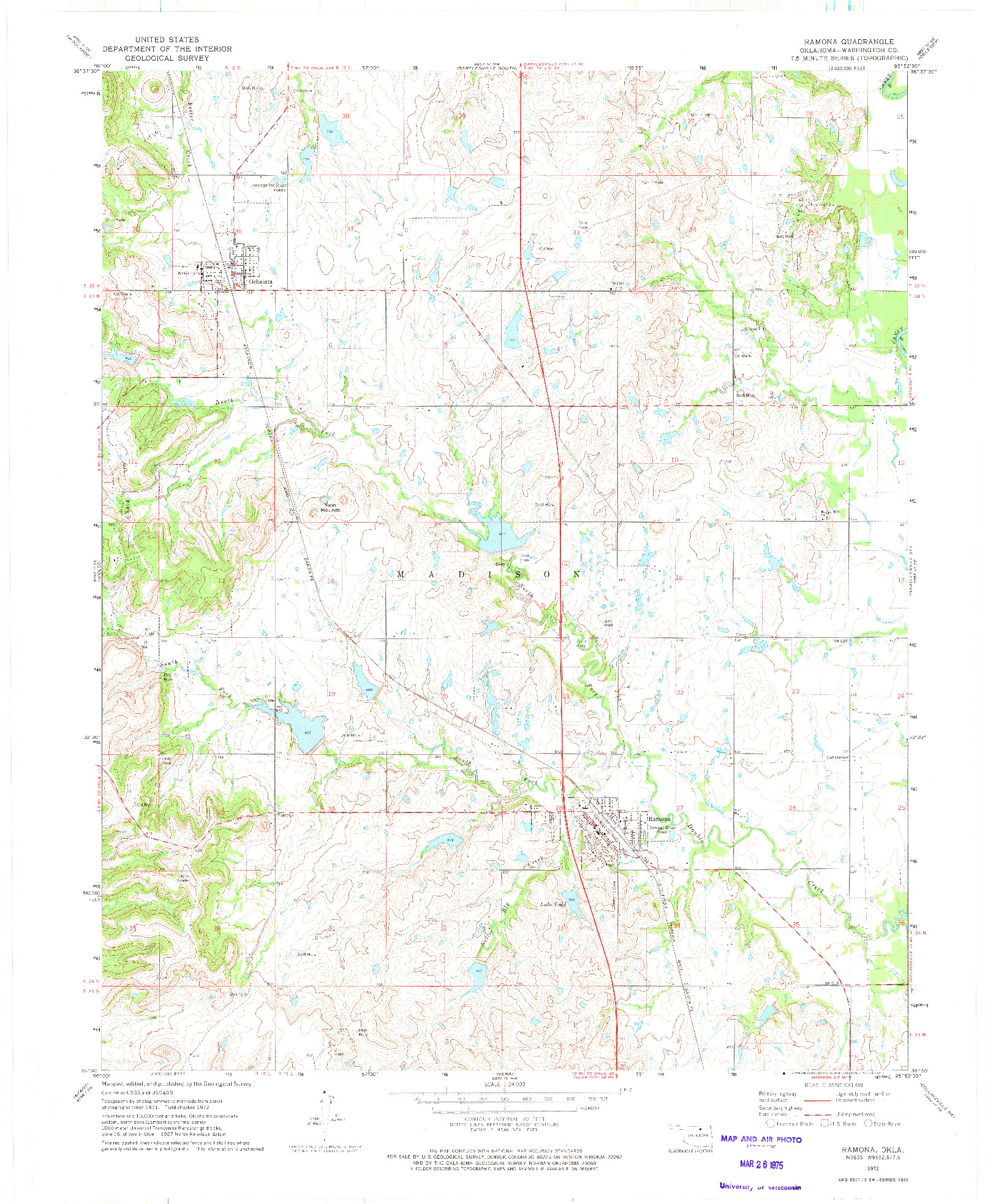 USGS 1:24000-SCALE QUADRANGLE FOR RAMONA, OK 1972