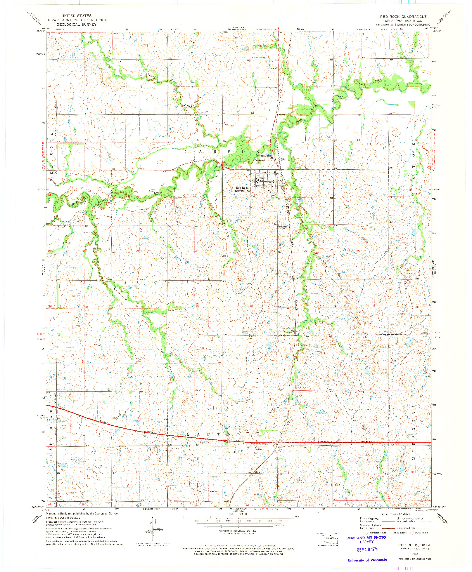 USGS 1:24000-SCALE QUADRANGLE FOR RED ROCK, OK 1972