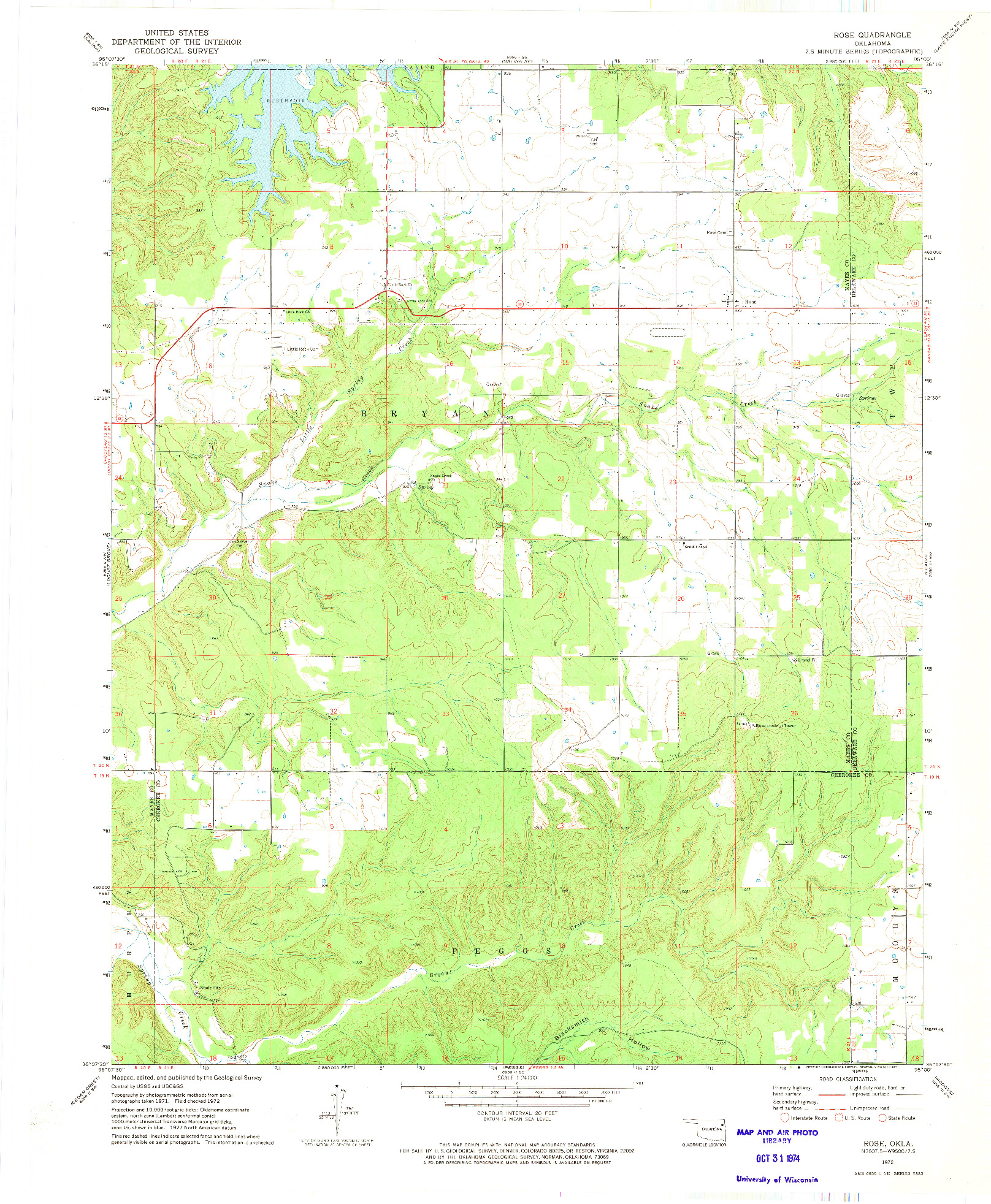 USGS 1:24000-SCALE QUADRANGLE FOR ROSE, OK 1972