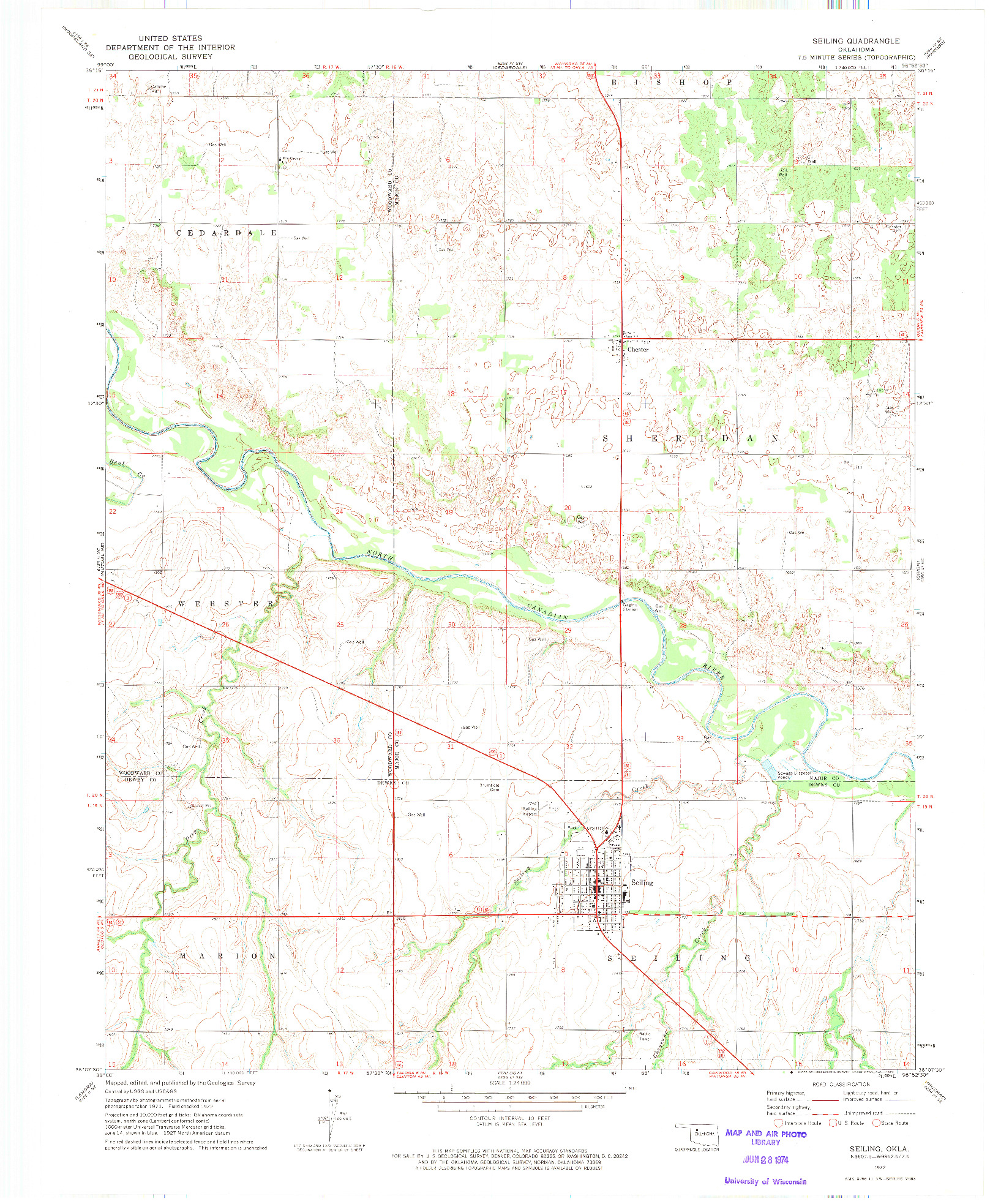 USGS 1:24000-SCALE QUADRANGLE FOR SEILING, OK 1972