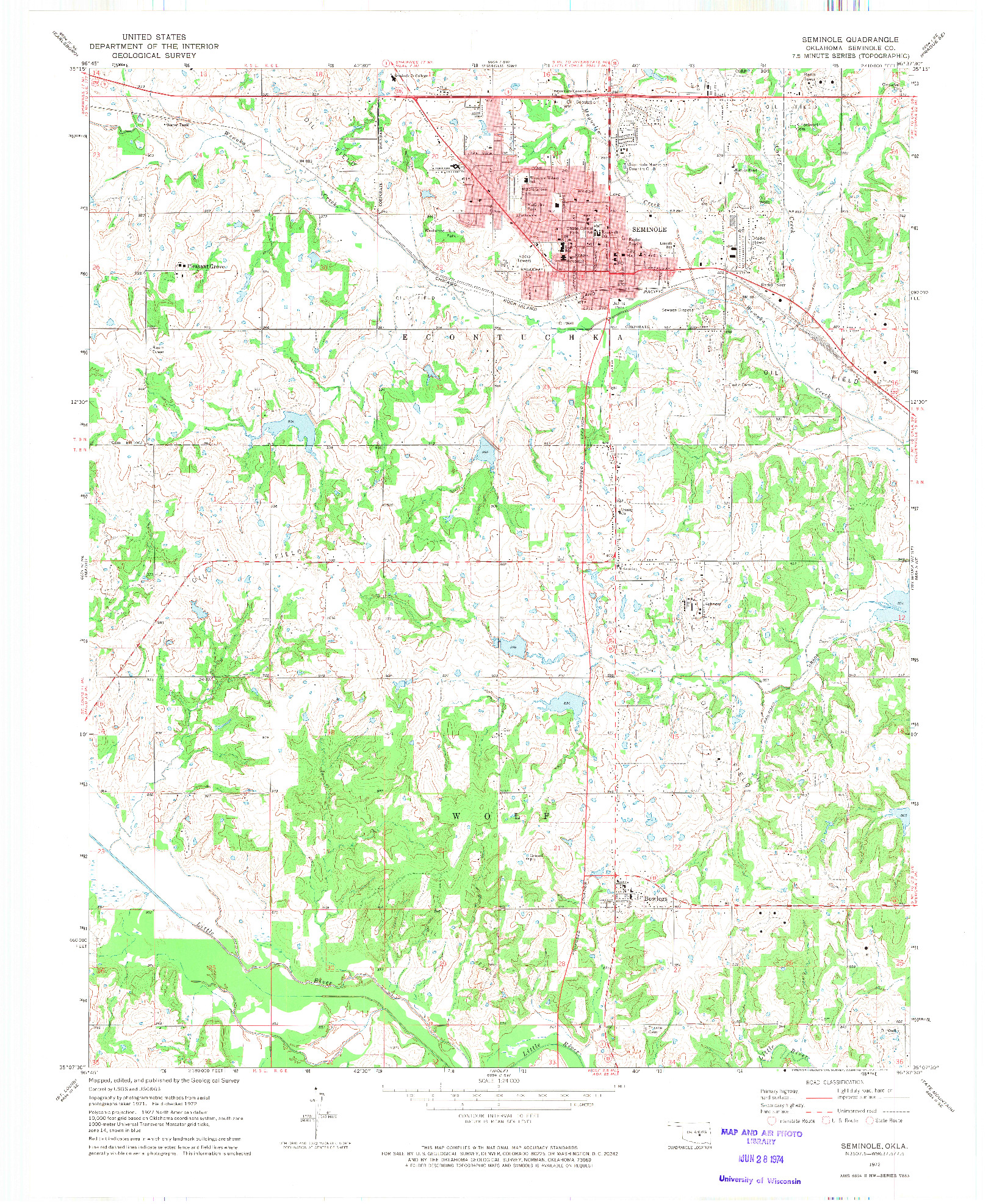 USGS 1:24000-SCALE QUADRANGLE FOR SEMINOLE, OK 1972