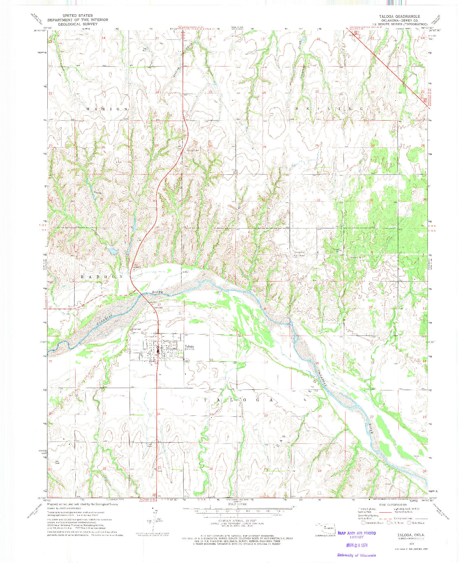 USGS 1:24000-SCALE QUADRANGLE FOR TALOGA, OK 1972