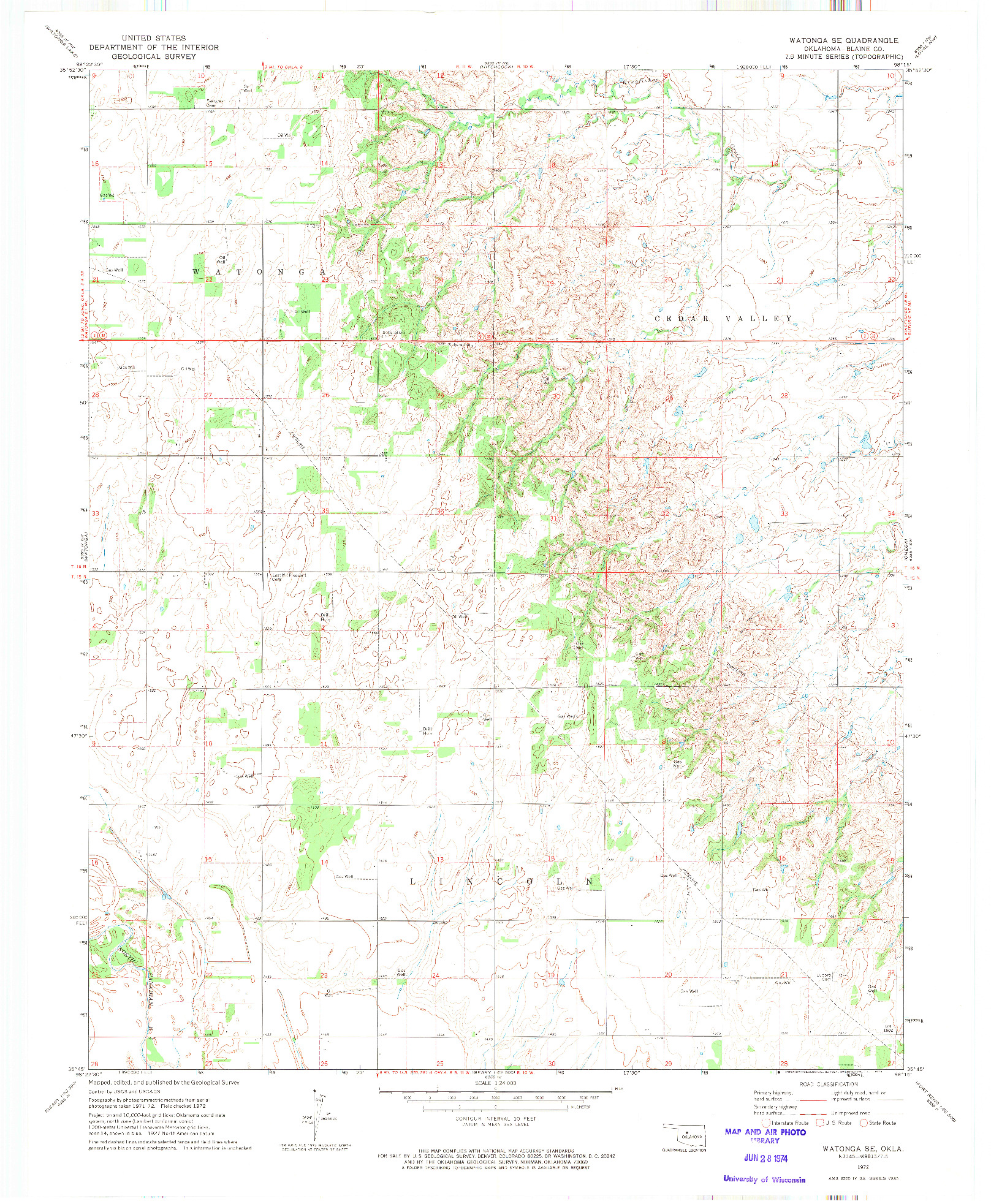 USGS 1:24000-SCALE QUADRANGLE FOR WATONGA SE, OK 1972