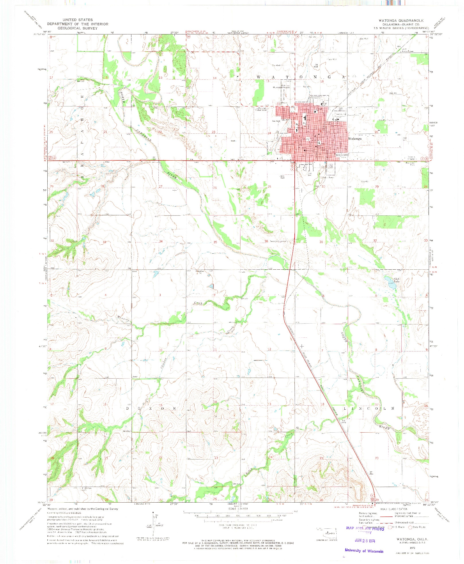 USGS 1:24000-SCALE QUADRANGLE FOR WATONGA, OK 1972