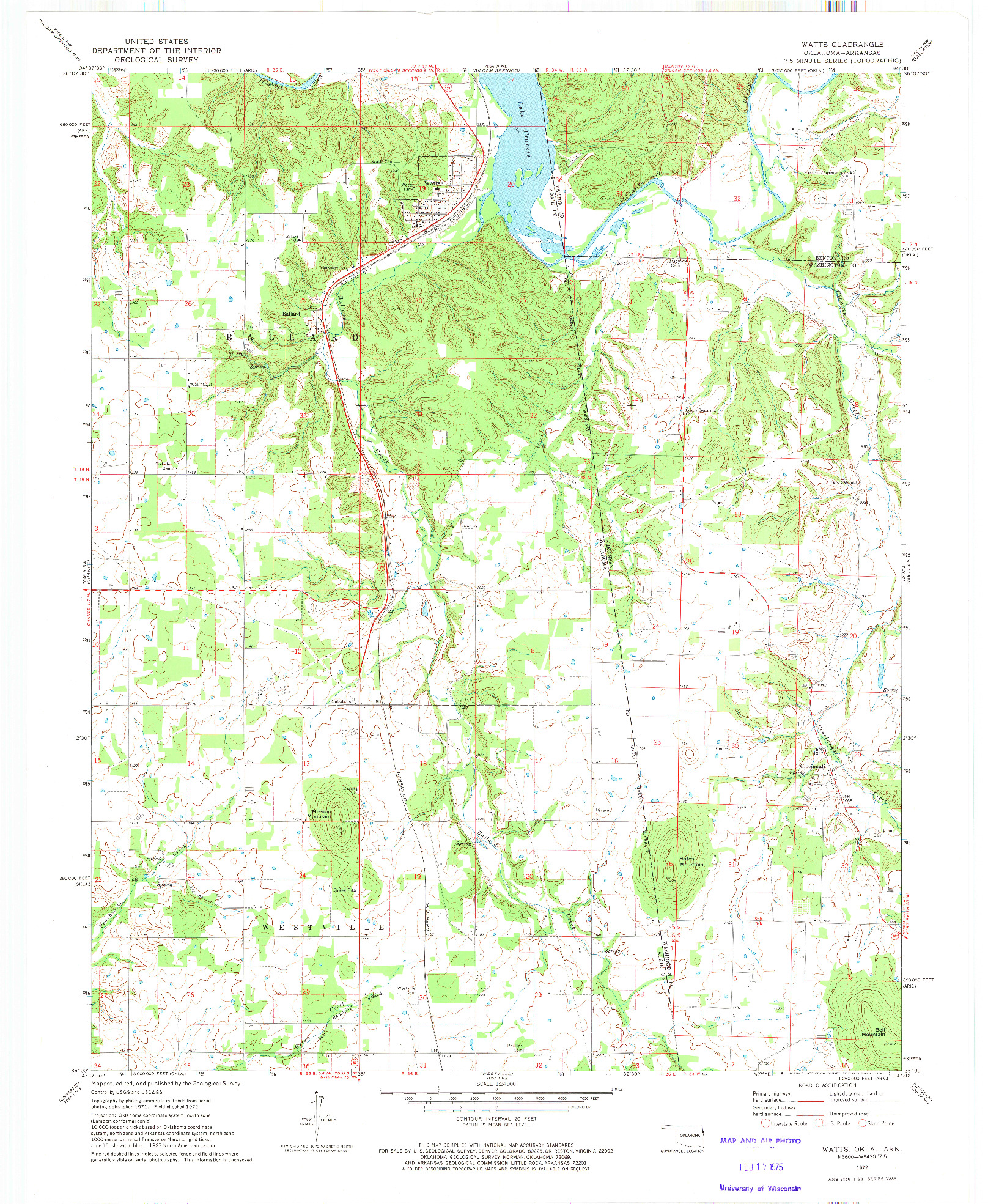 USGS 1:24000-SCALE QUADRANGLE FOR WATTS, OK 1972