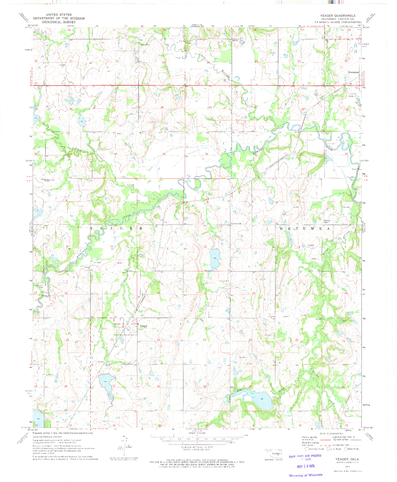 USGS 1:24000-SCALE QUADRANGLE FOR YEAGER, OK 1972