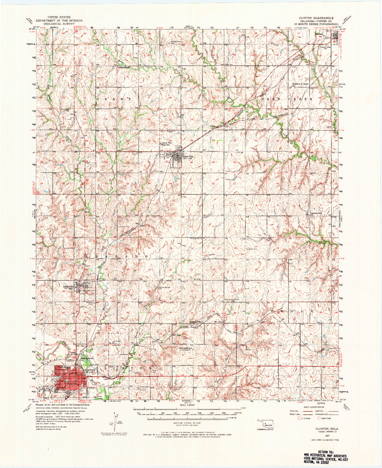 USGS 1:62500-SCALE QUADRANGLE FOR CLINTON, OK 1957